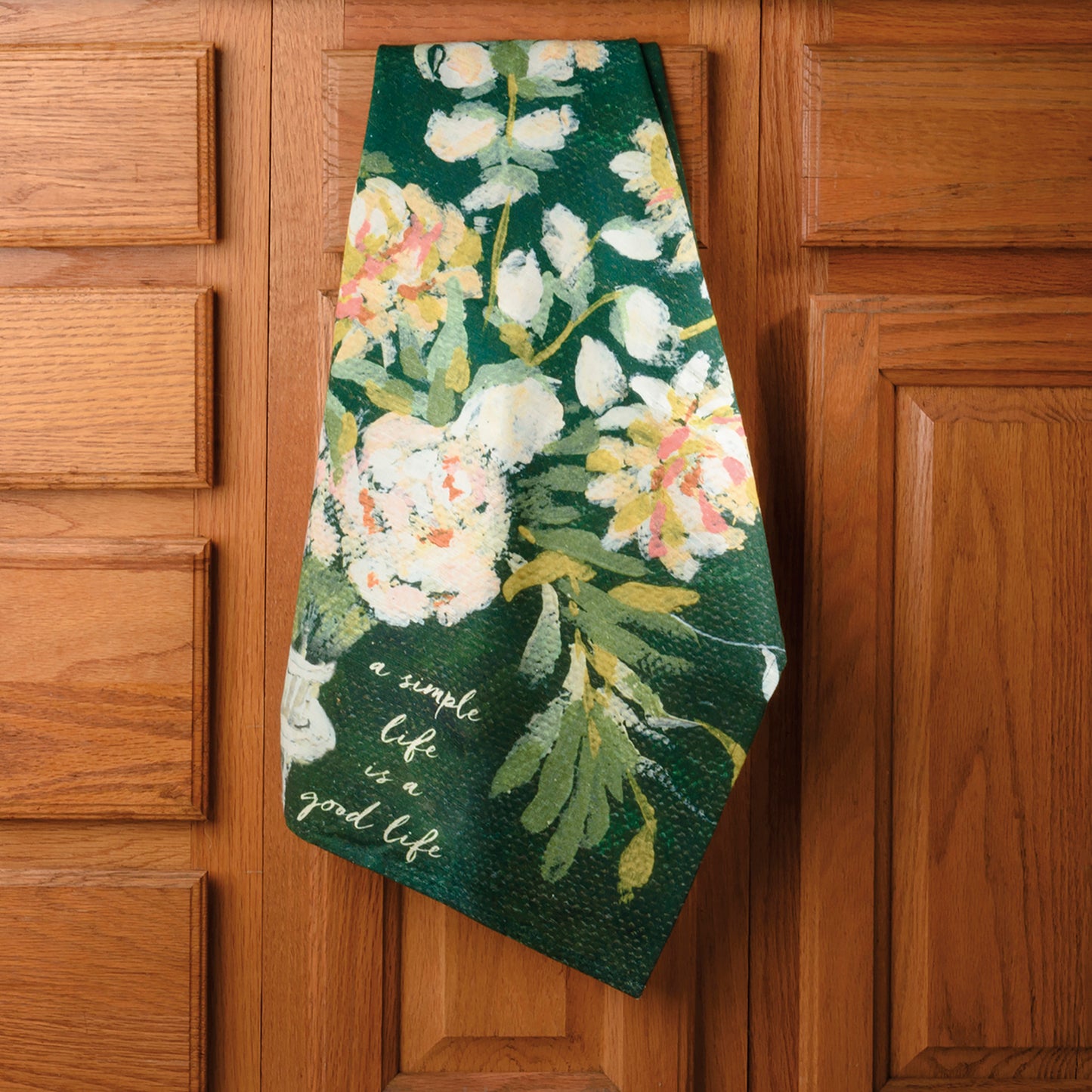 "Simple Life" Watercolor Floral Kitchen Towel