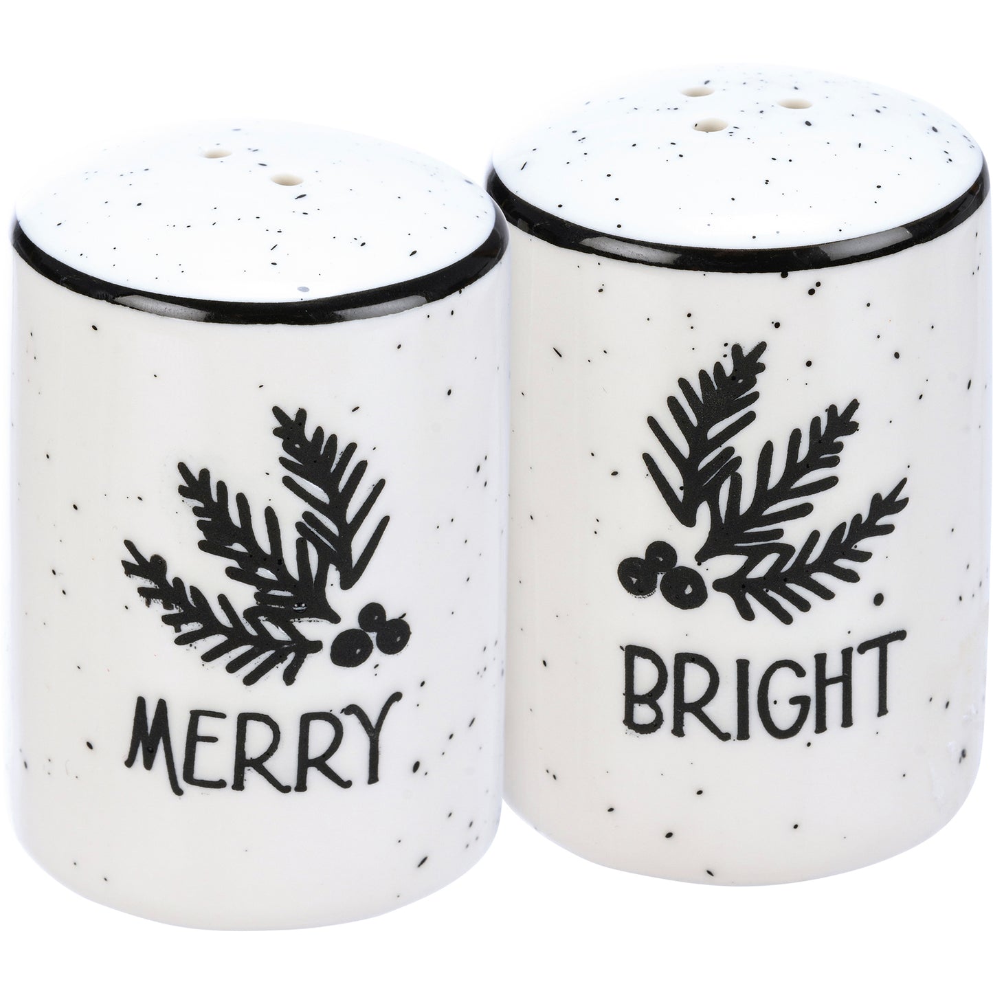 Salt and Pepper Shaker Merry Bright Black and White Christmas