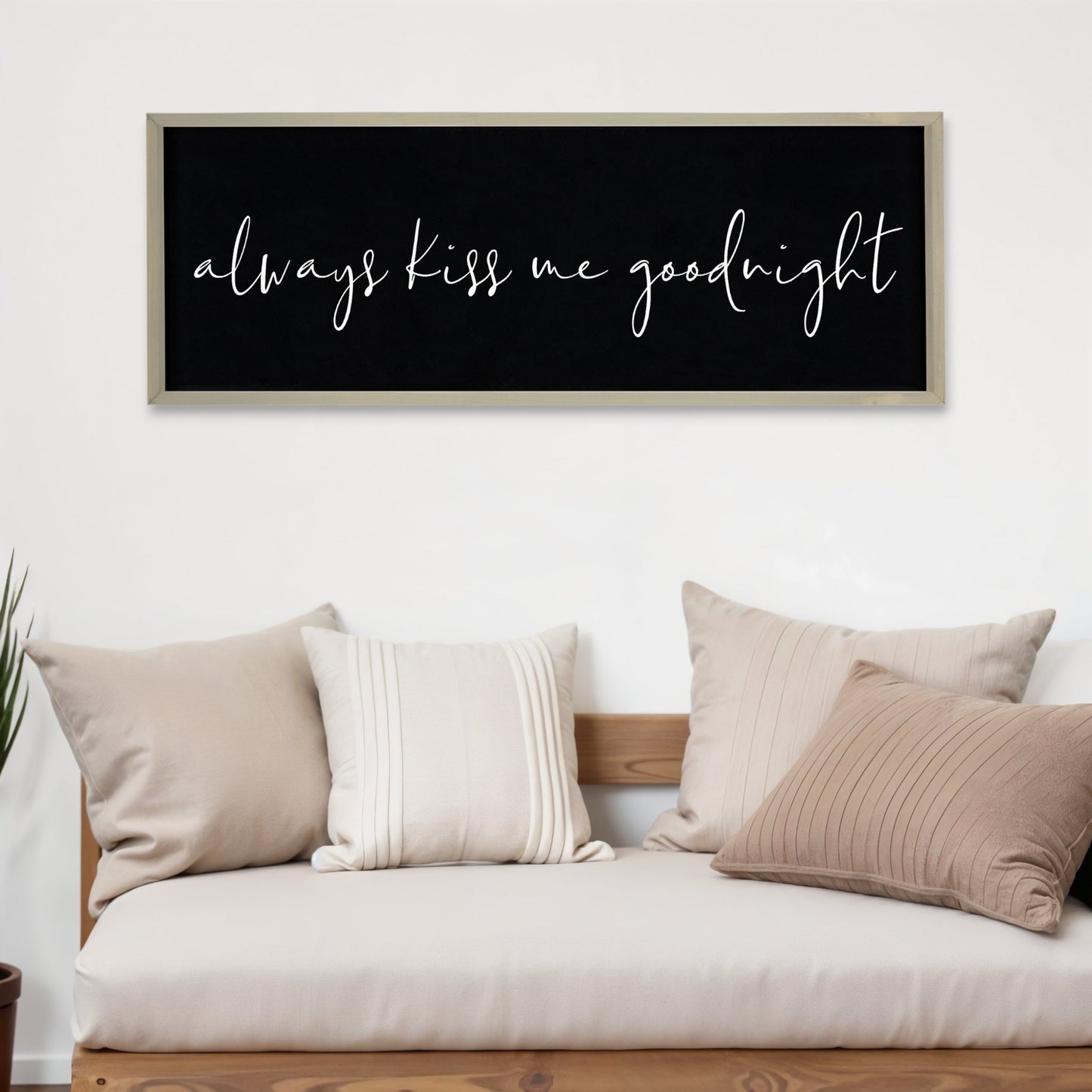 17" X 46" Brown and Black Always Kiss Me Goodnight Solid Wood Wall Decor