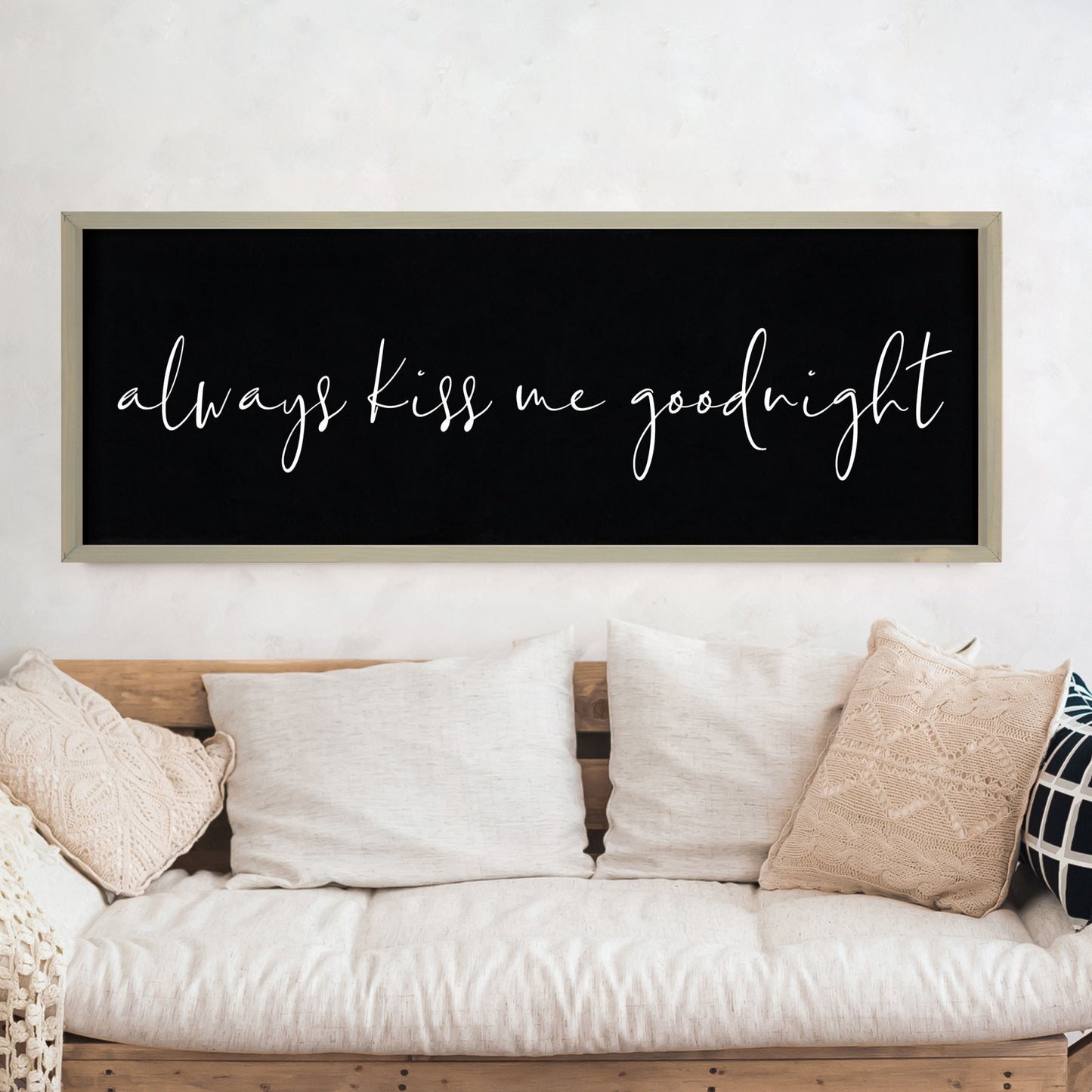17" X 46" Brown and Black Always Kiss Me Goodnight Solid Wood Wall Decor