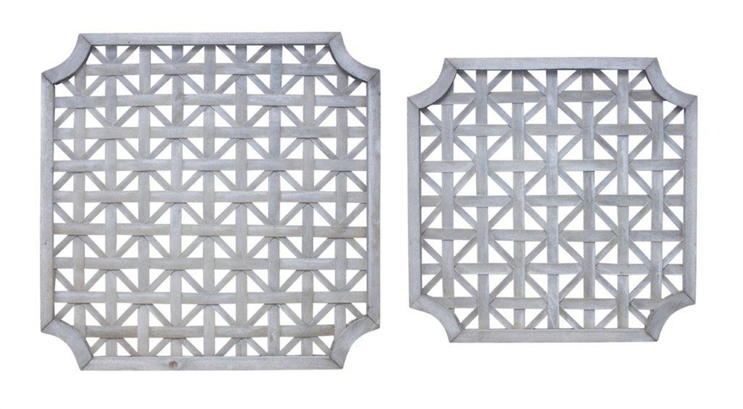 Set of Two Gray Geometric Solid Wood Square Framed Art