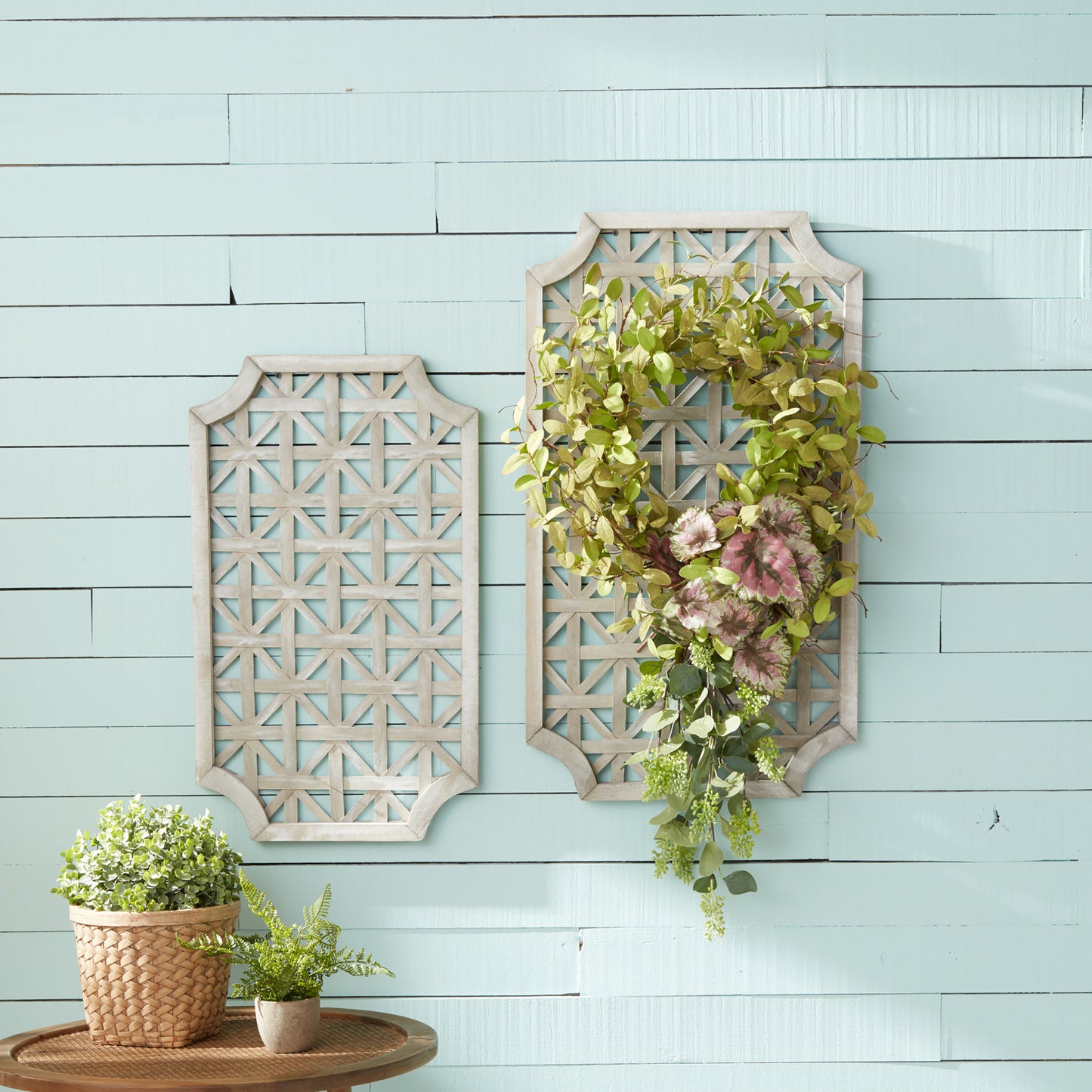 Set of Two Gray Geometric Solid Wood Framed Art