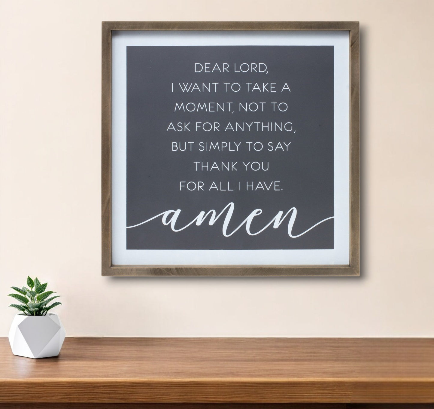 20" X 20" Gray And White Thankful Prayer Square Prayer Wall Decor