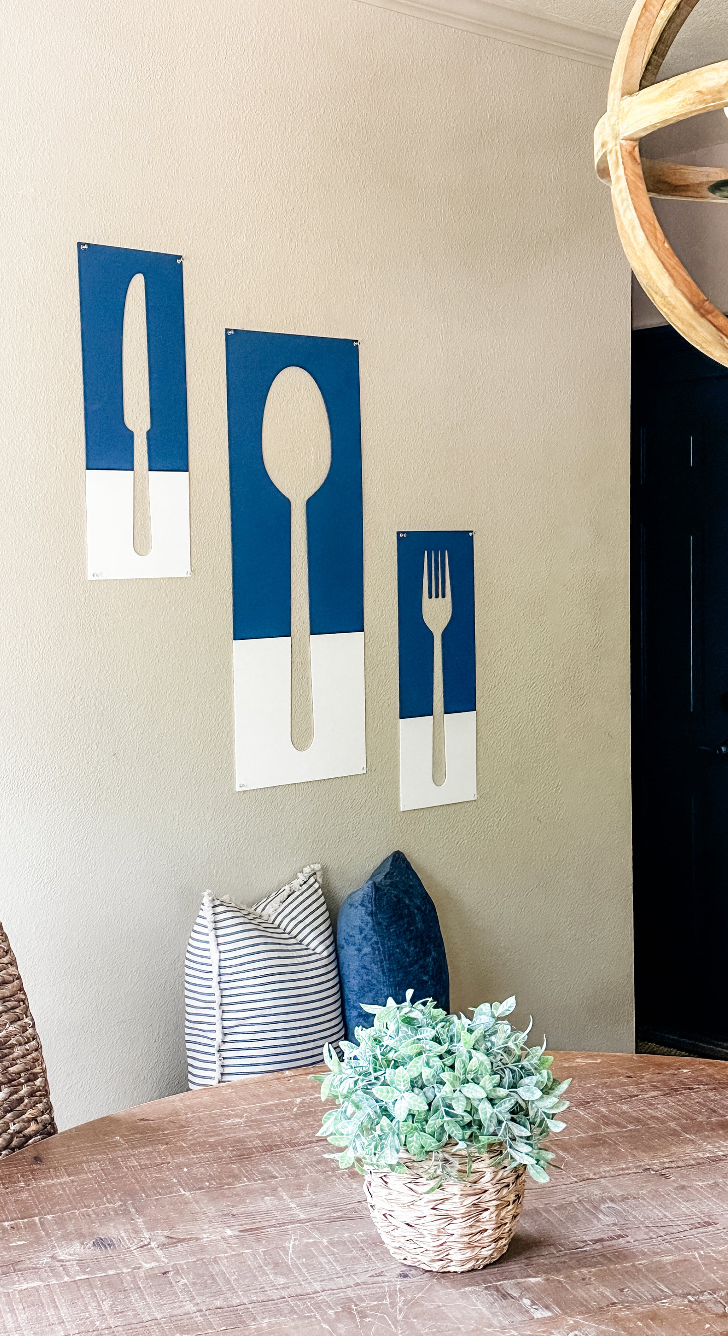Fork, Knife, & Spoon Wall Hanging, Blue + White