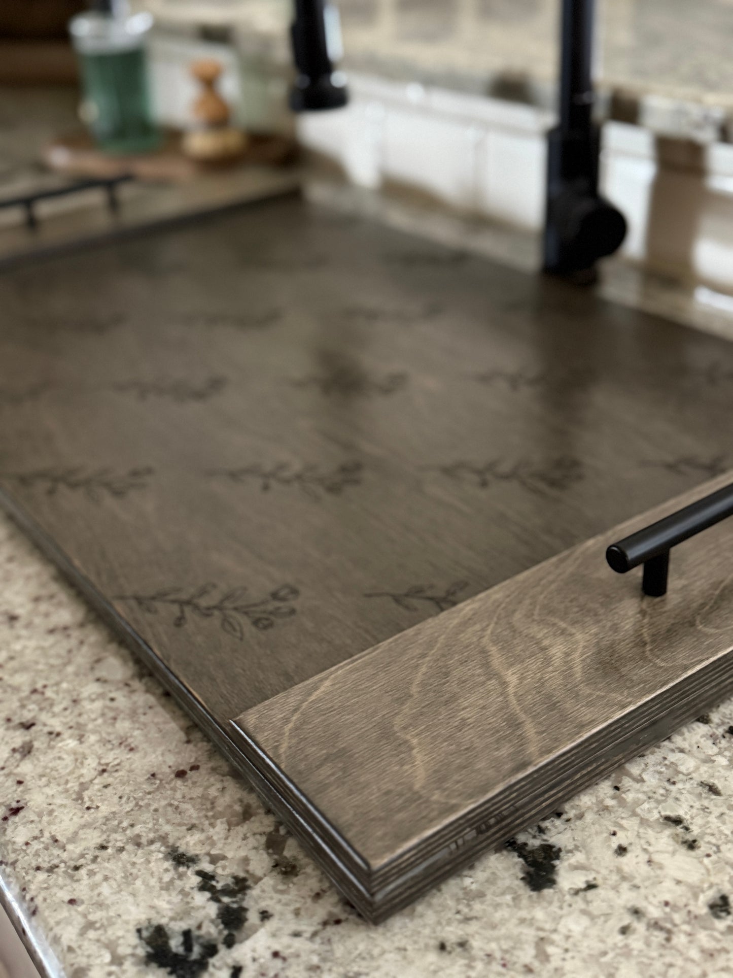 Decorative sink cover in our all over floral design -aged barrel