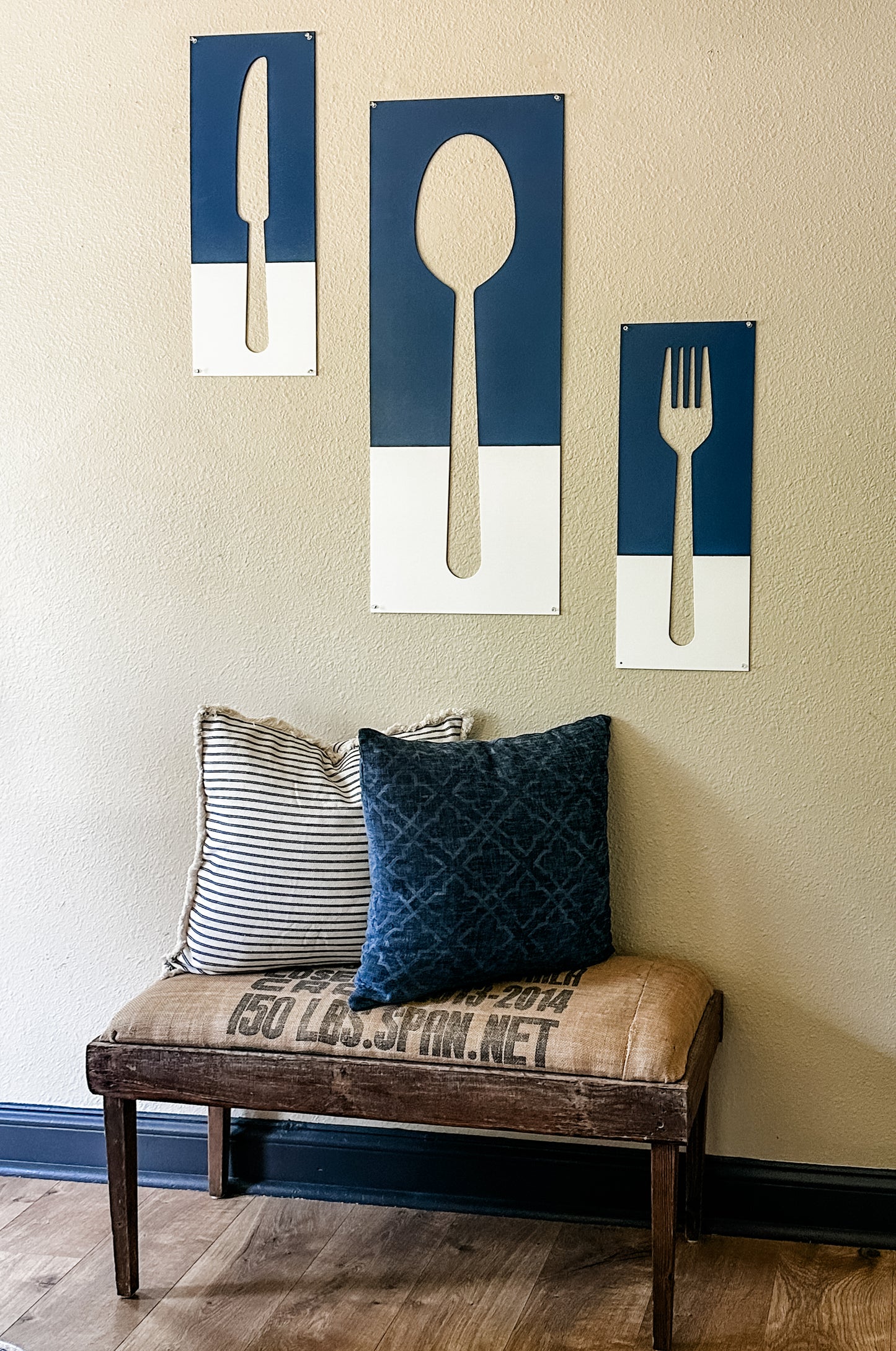 Fork, Knife, & Spoon Wall Hanging, Blue + White