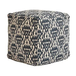 Tufted Embroidery Pouf Blue Pattern
