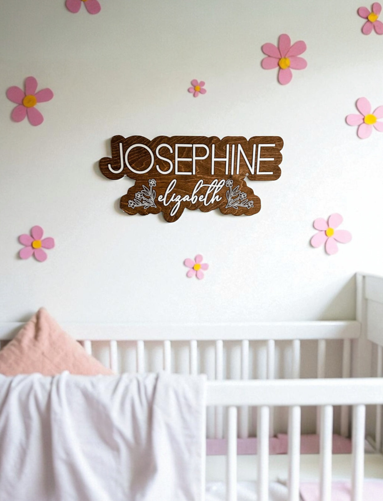 Engraved Floral Baby Name Sign, "Josephine"