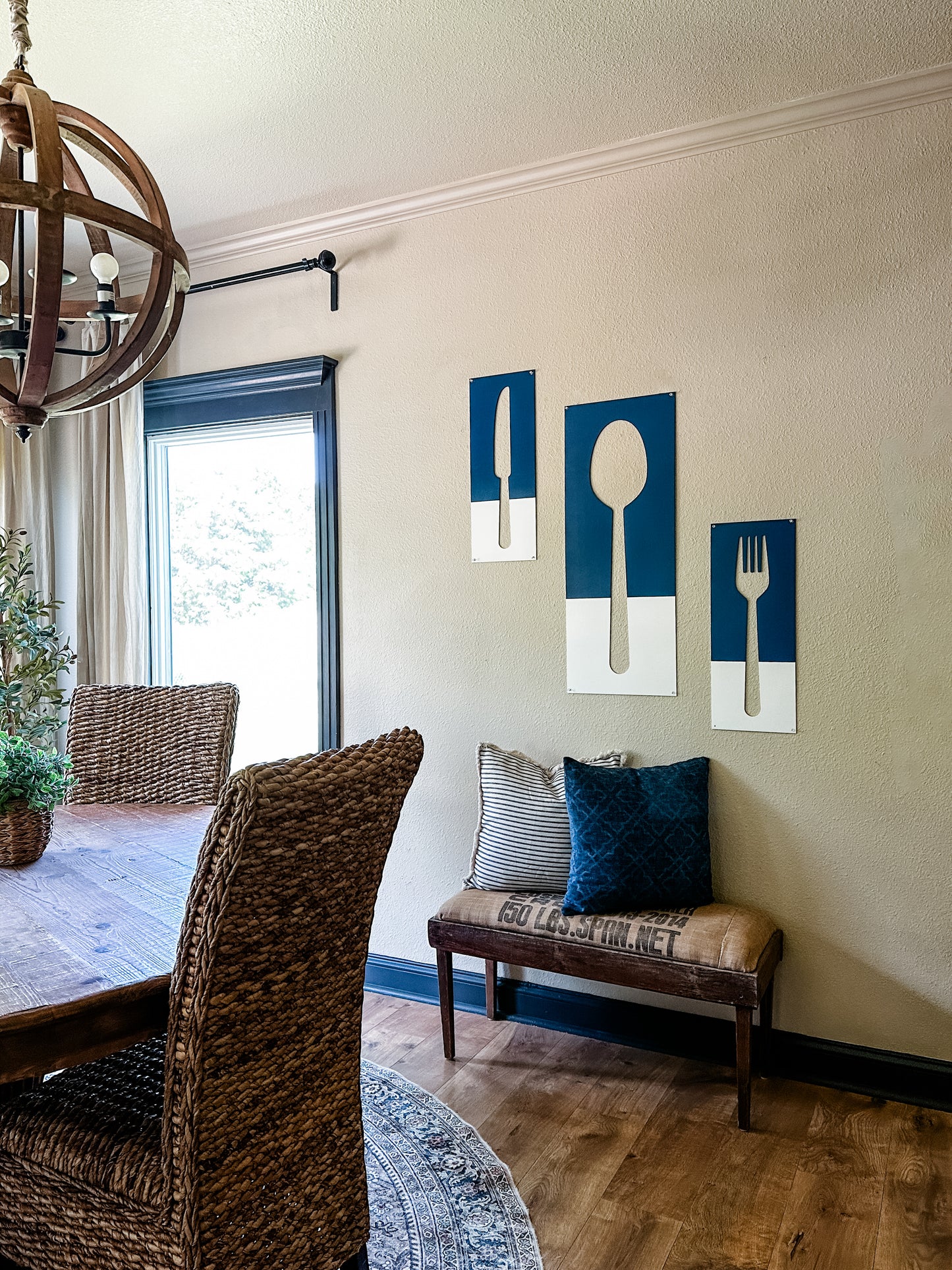 Fork, Knife, & Spoon Wall Hanging, Blue + White