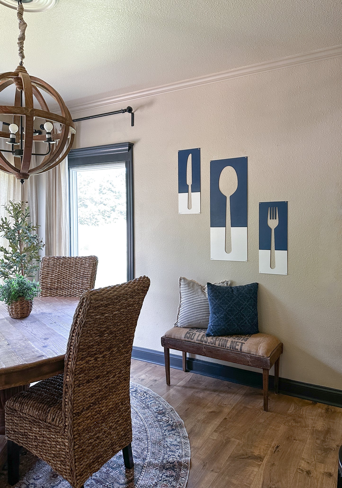 Fork, Knife, & Spoon Wall Hanging, Blue + White