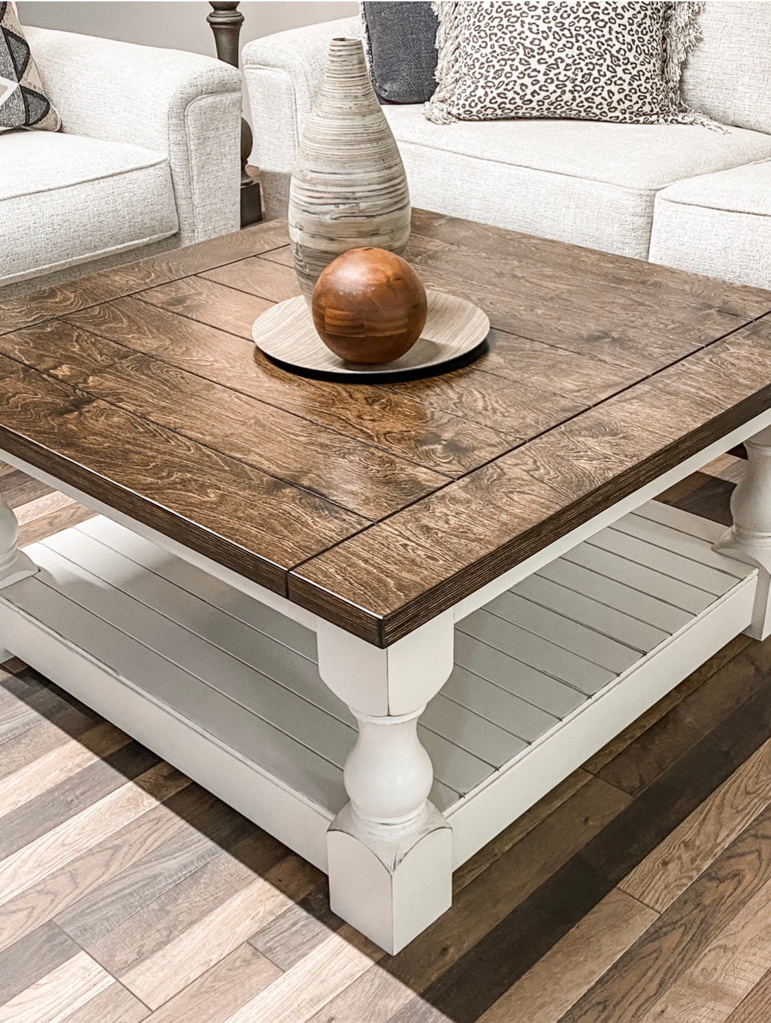 Baluster Modern Farmhouse Style Table Dark Brown Stained Top