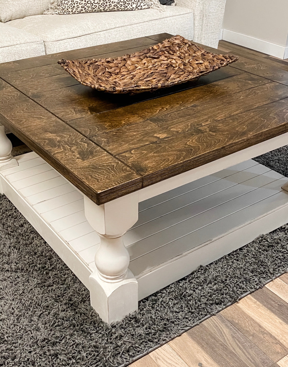 Baluster Modern Farmhouse Style Table Dark Brown Stained Top