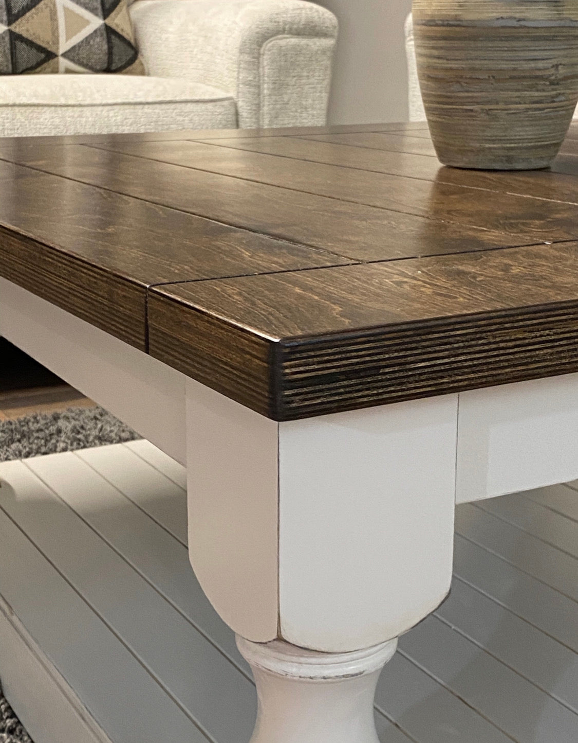 Baluster Modern Farmhouse Style Table Dark Brown Stained Top