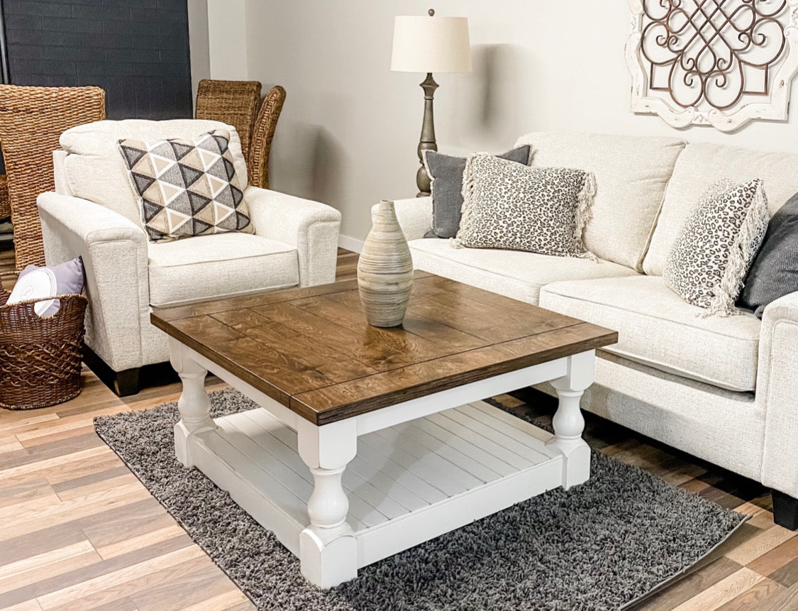 Baluster Modern Farmhouse Style Table Dark Brown Stained Top