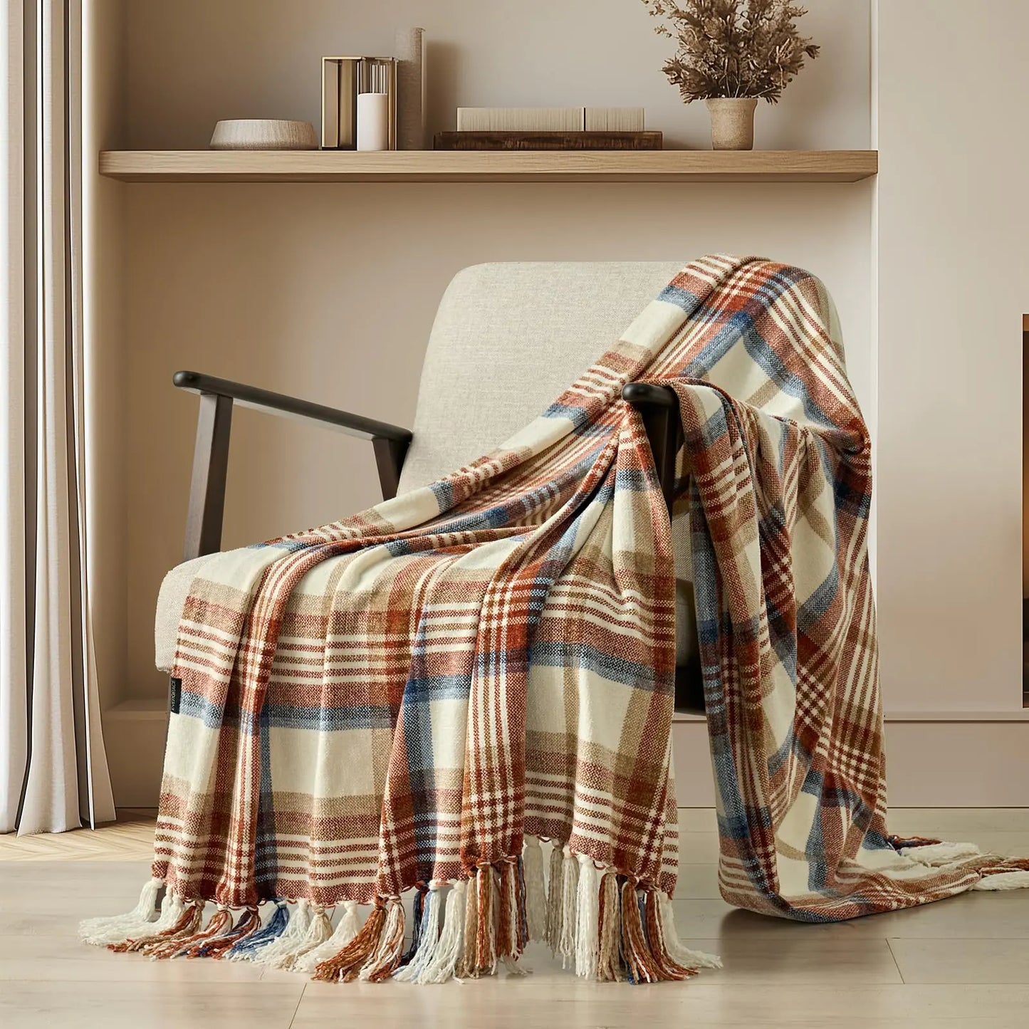 Plaid Chenille Throw Blanket for Couch 50"x60"