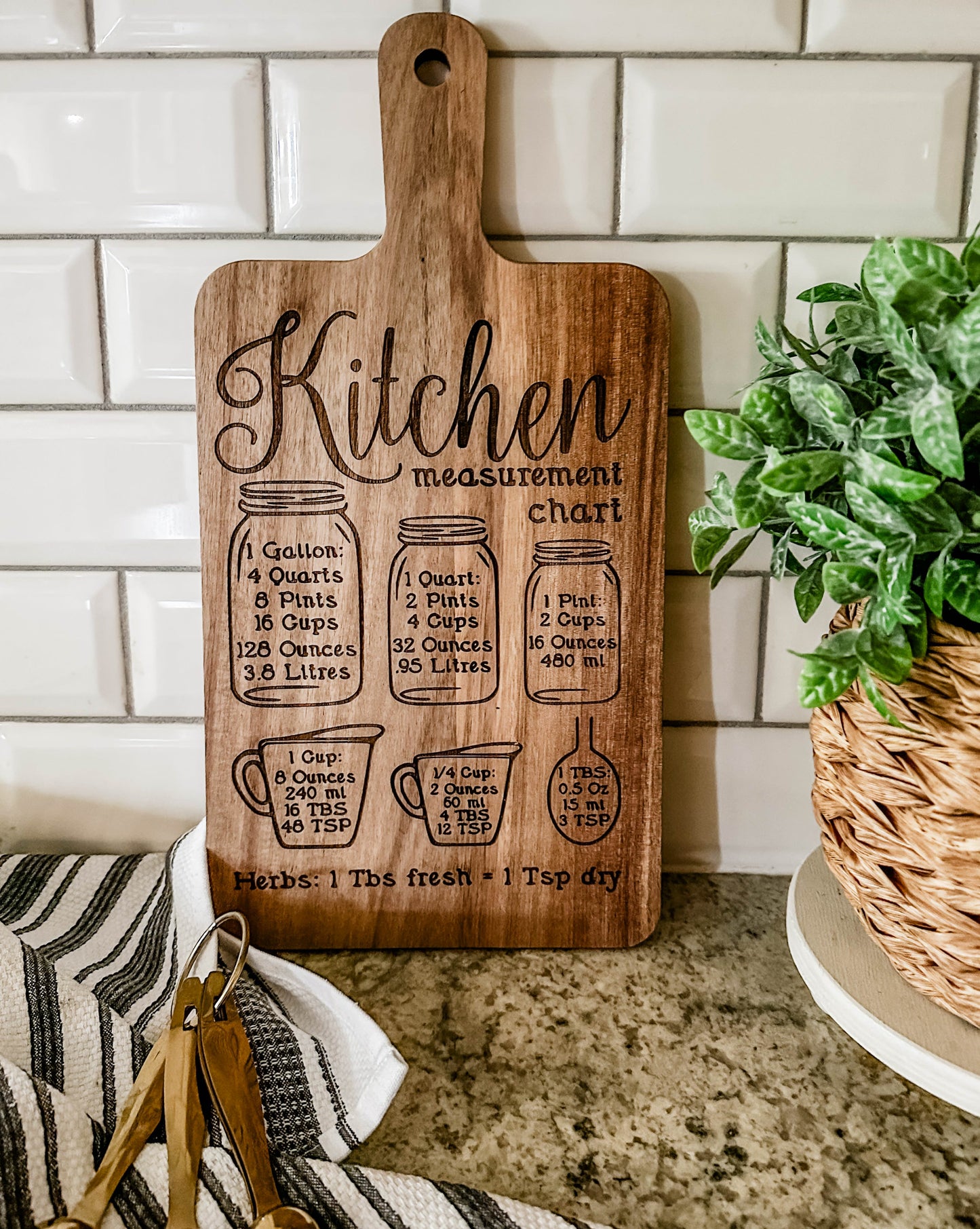 Kitchen conversion chart cutting board