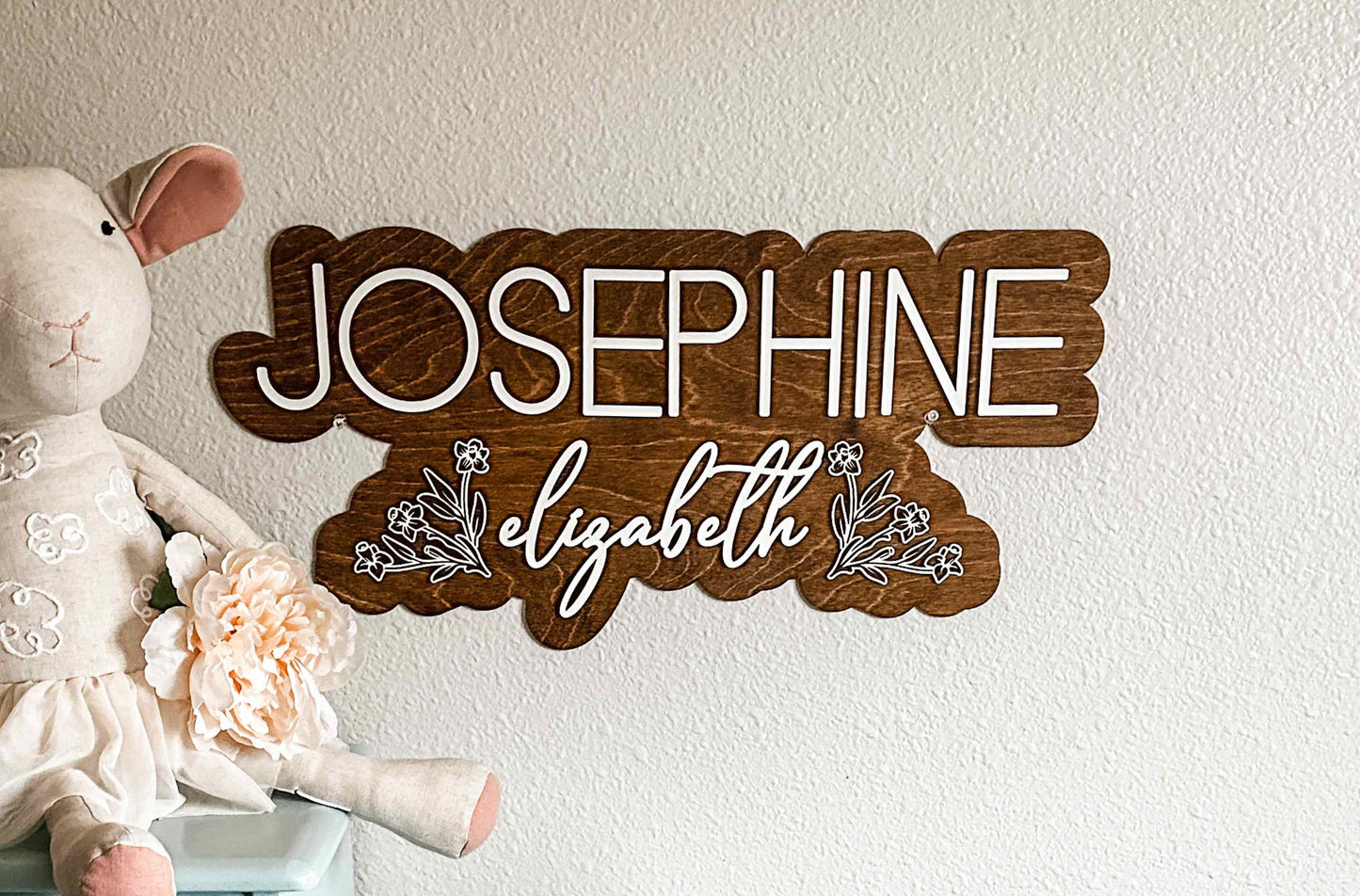 Engraved Floral Baby Name Sign, "Josephine"
