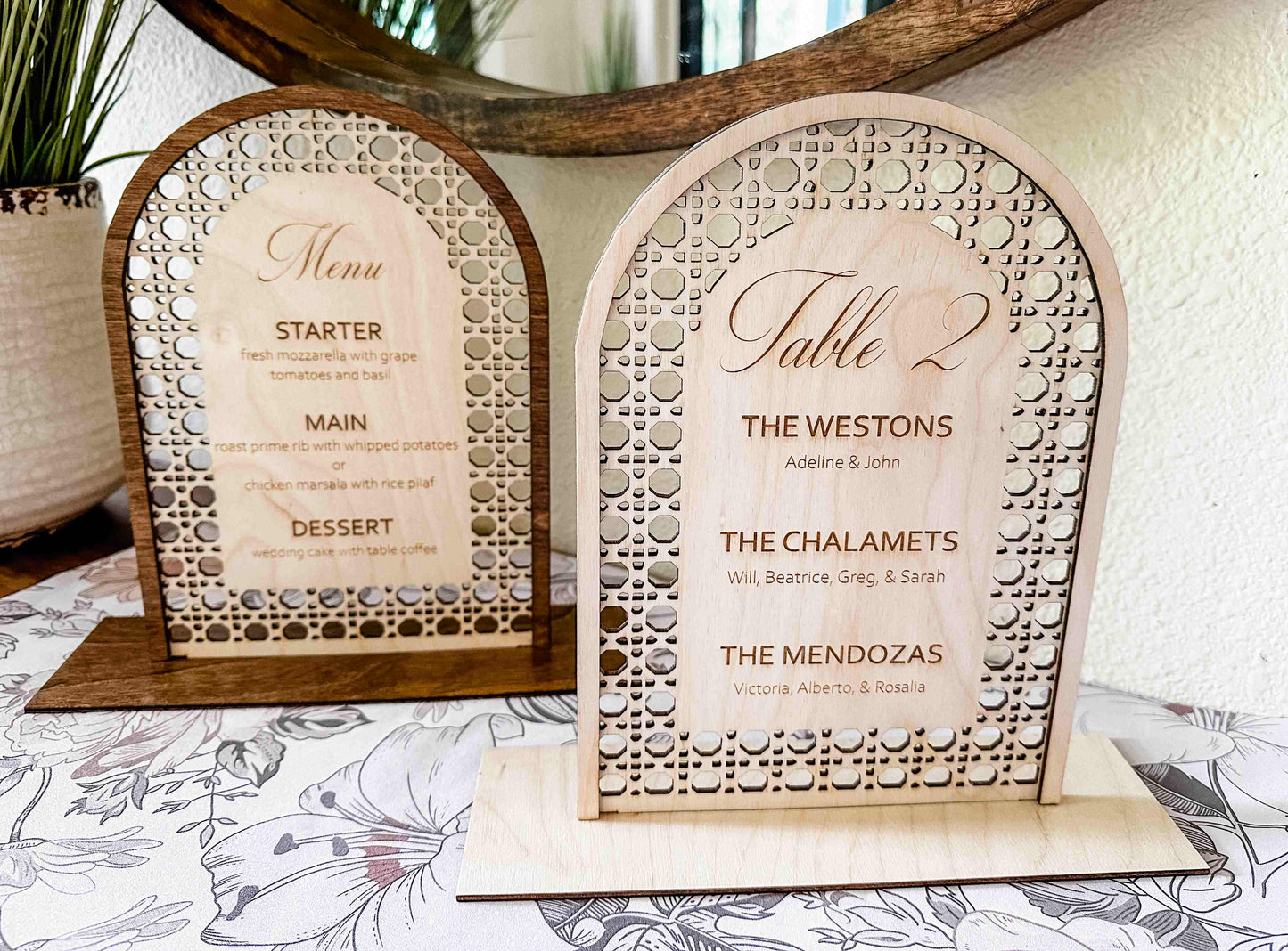 Engraved Rattan Wedding Menu