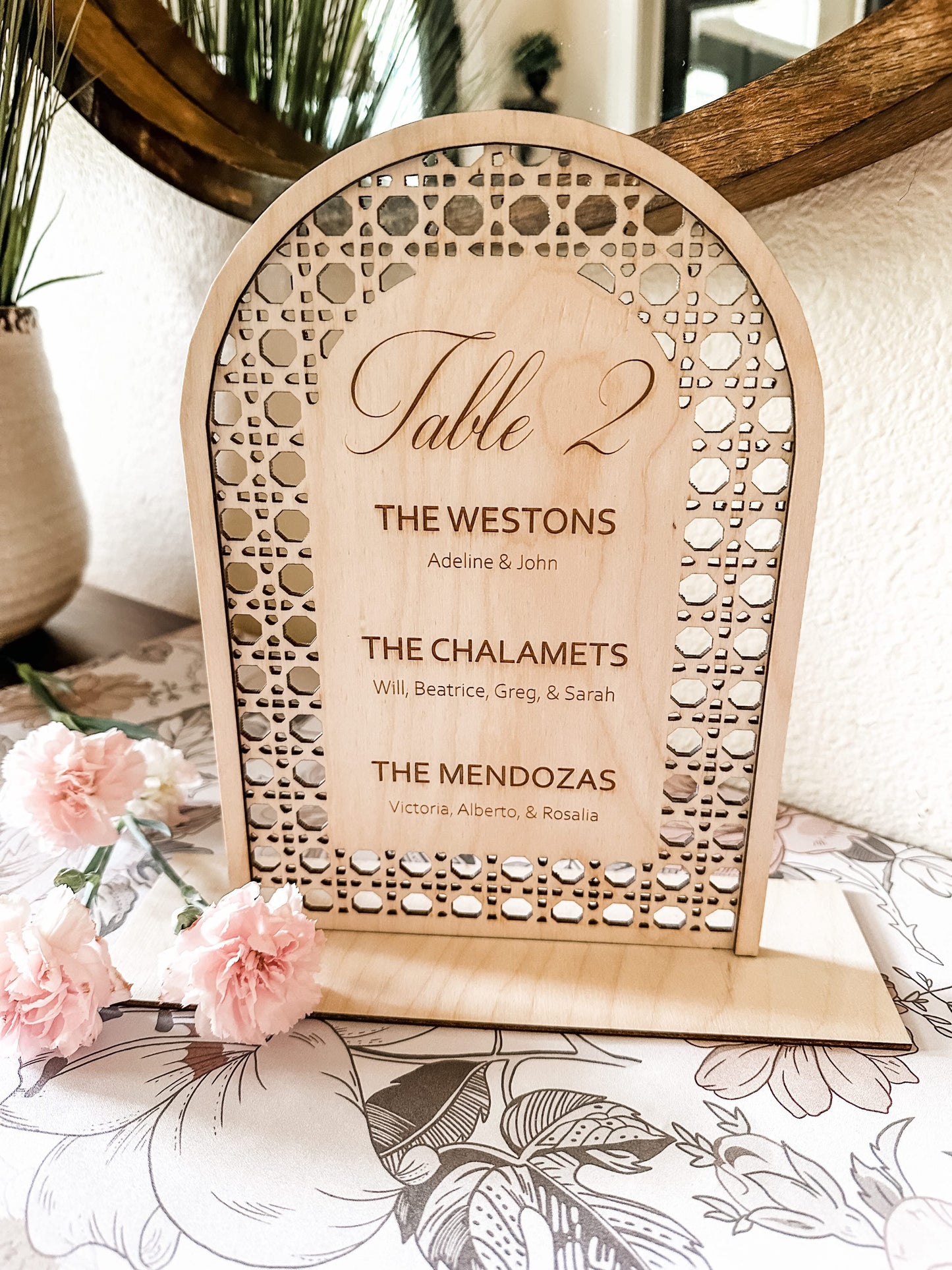 Engraved Rattan Wedding Menu
