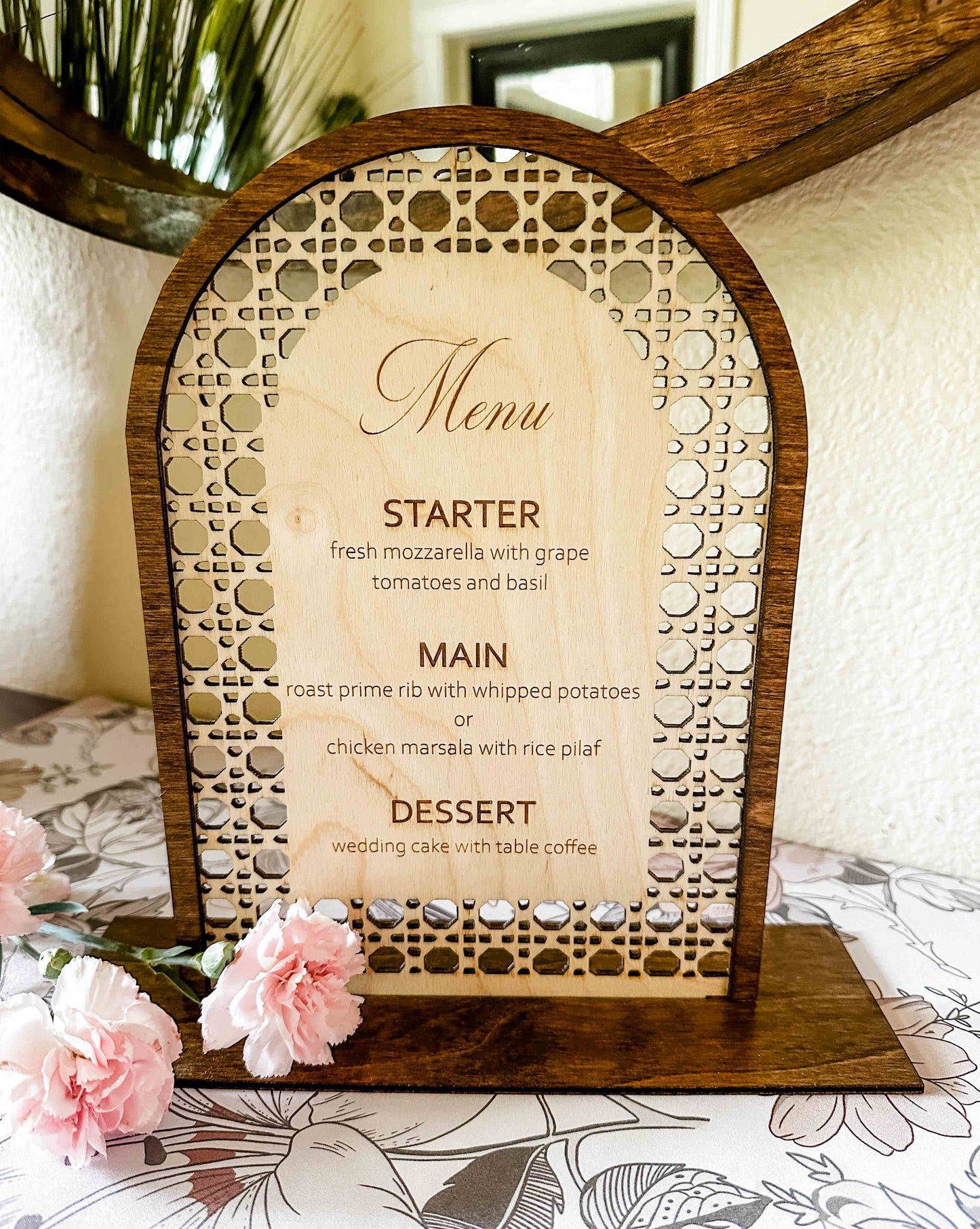 Engraved Rattan Wedding Menu