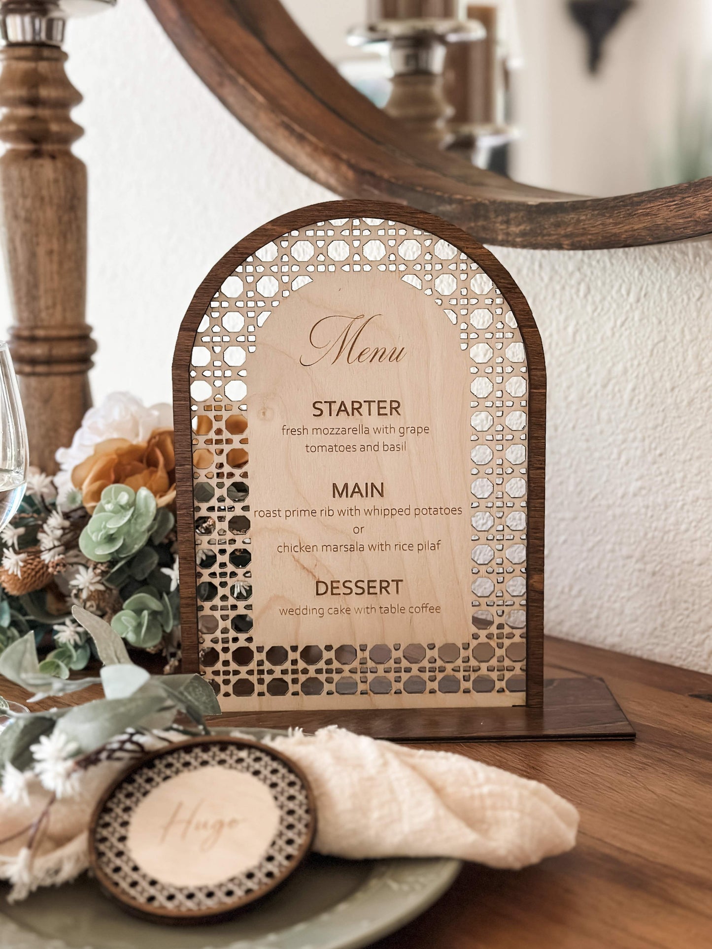Engraved Rattan Wedding Menu