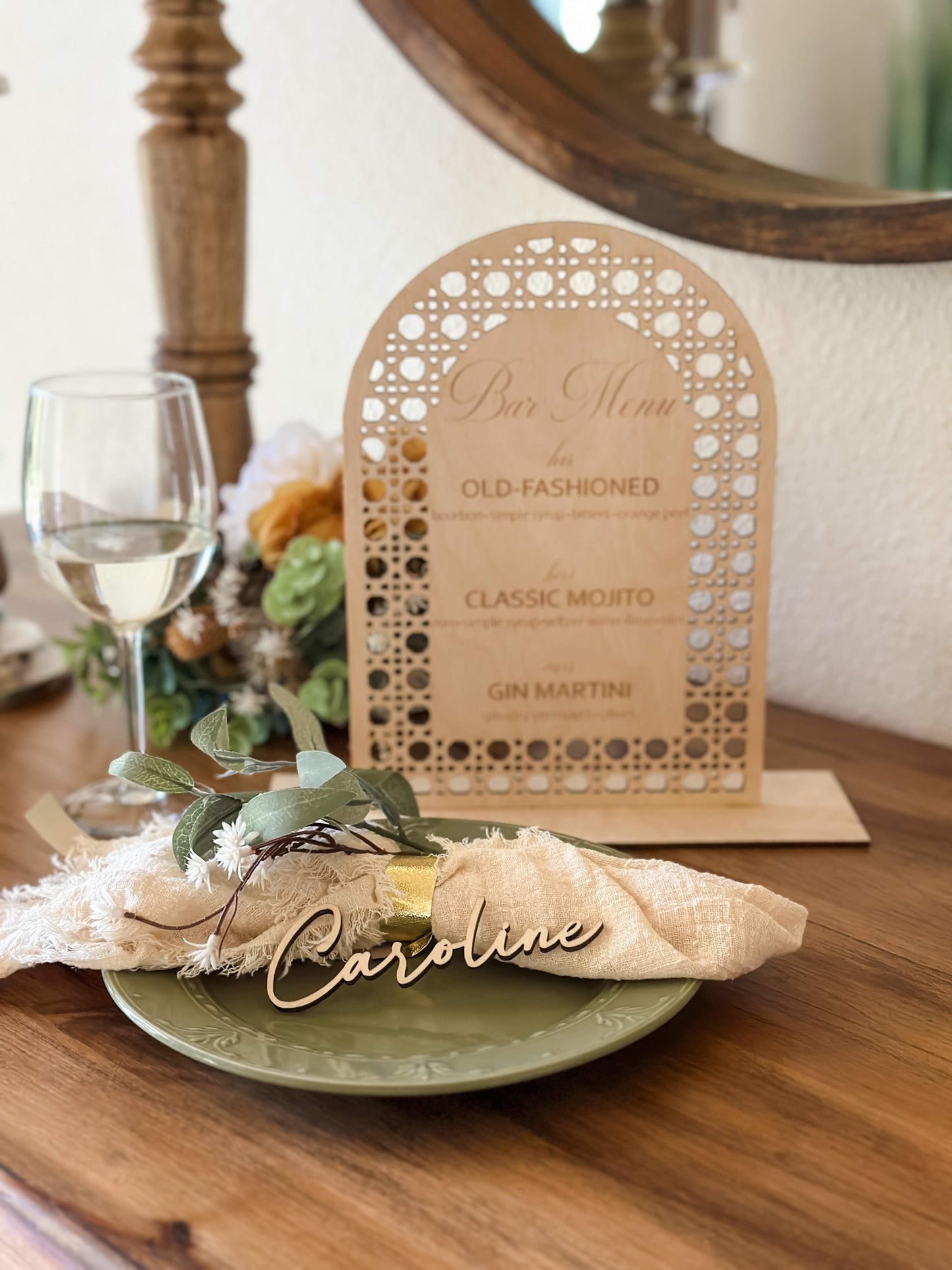 Engraved Rattan Wedding Menu