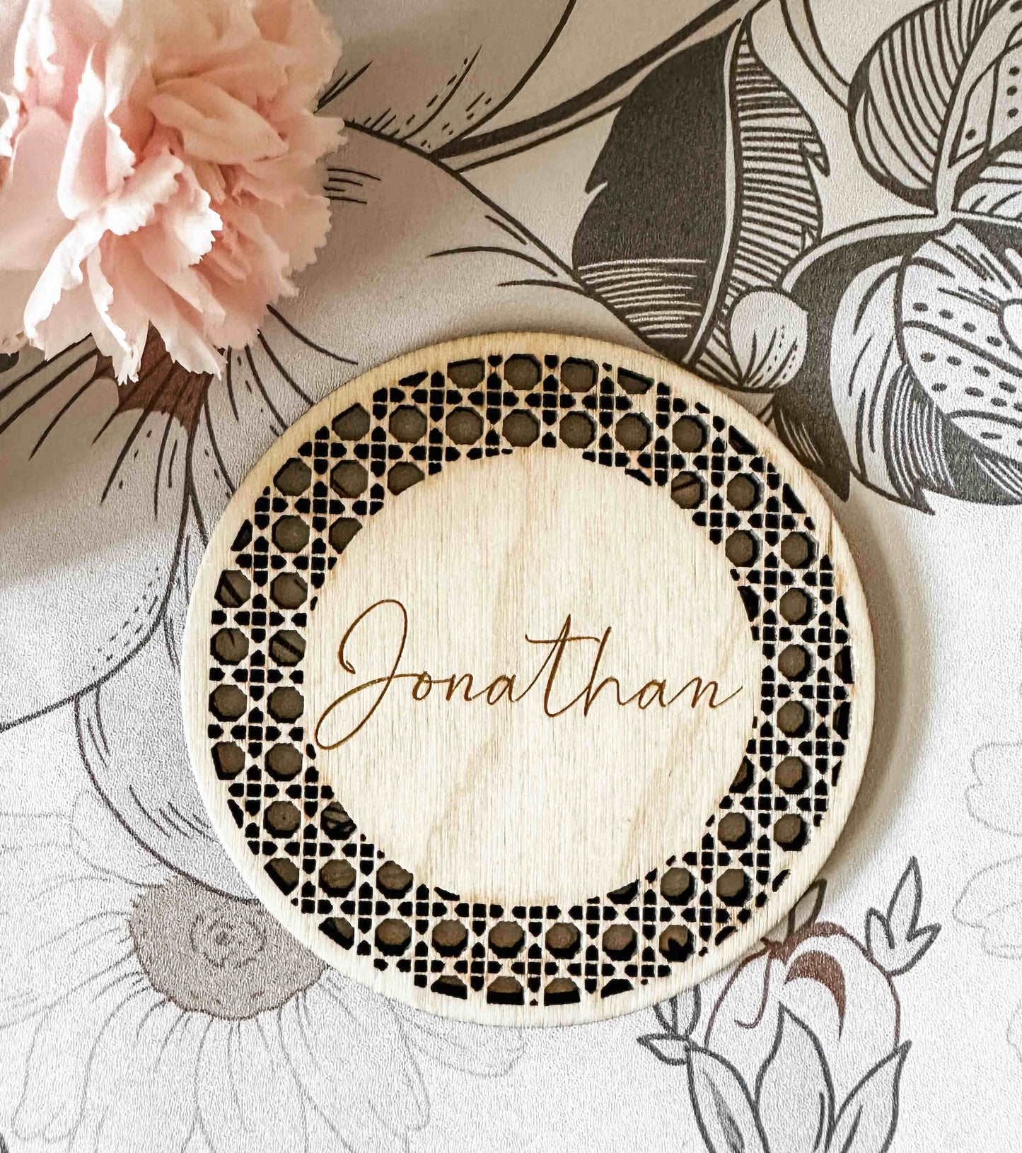 Engraved Rattan Wedding Place Cards