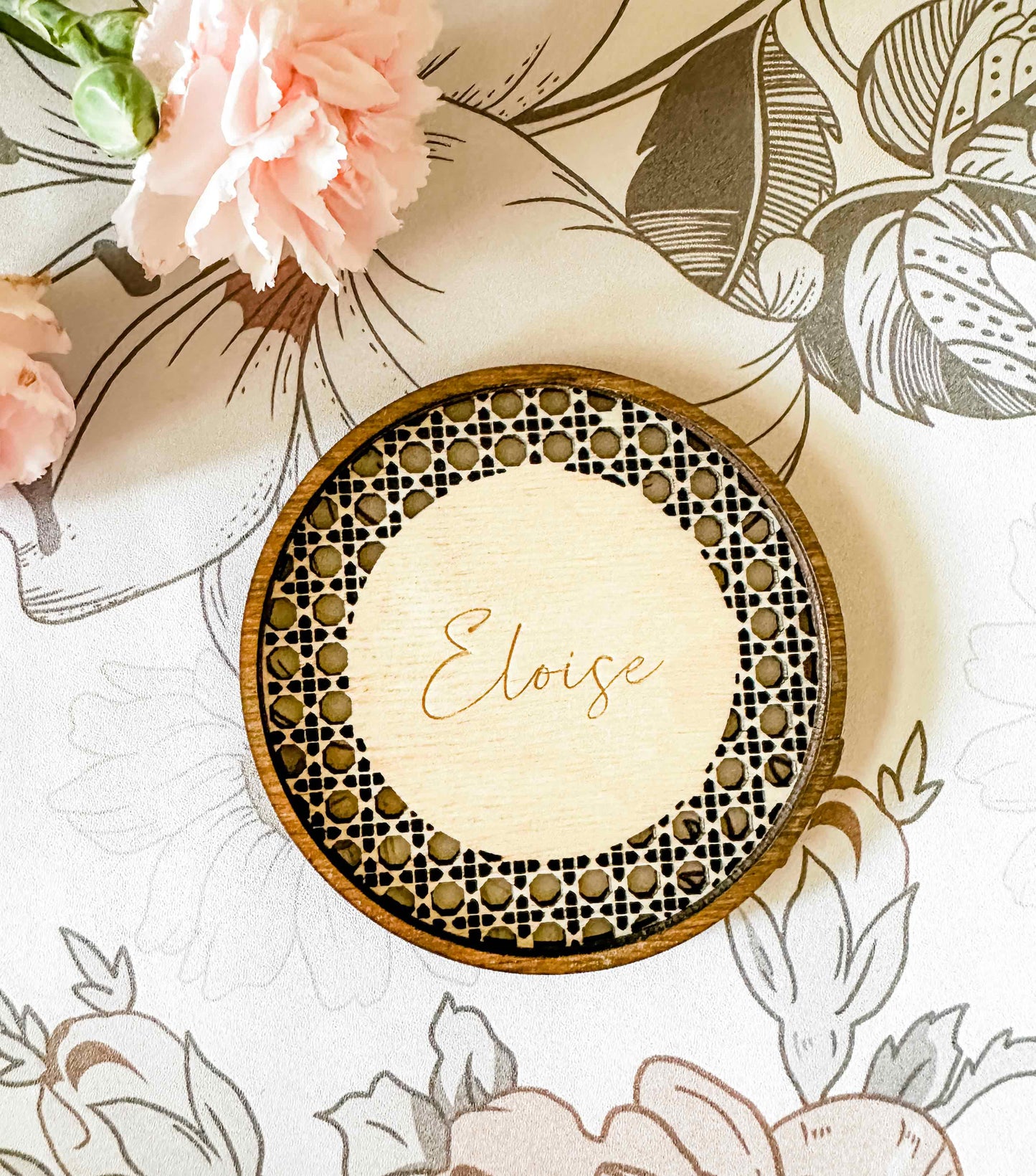 Engraved Rattan Wedding Place Cards