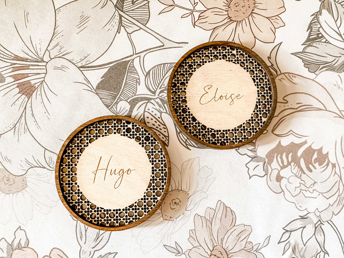 Engraved Rattan Wedding Place Cards