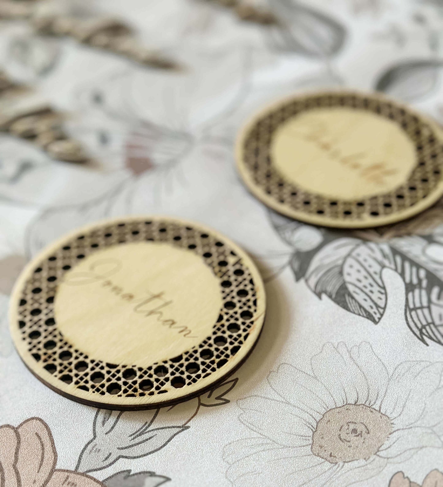 Engraved Rattan Wedding Place Cards