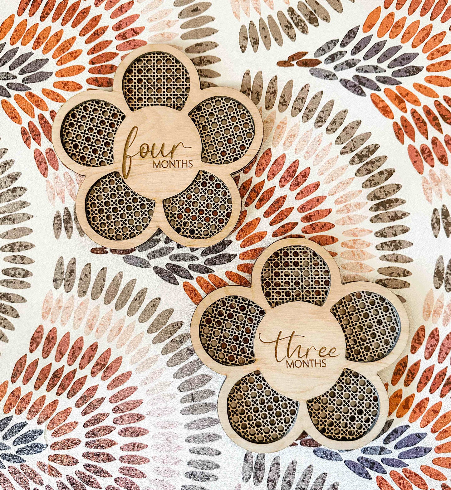 Engraved Rattan Flower Monthly Milestones