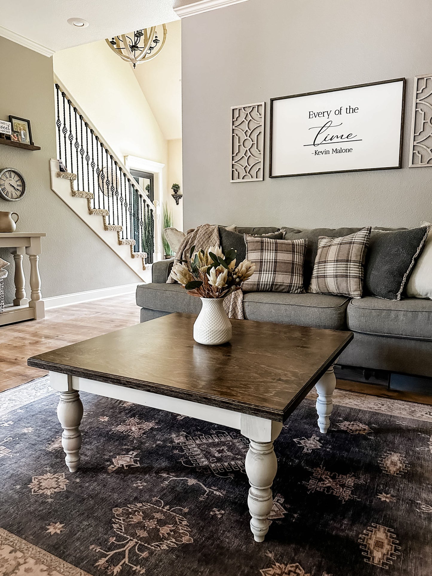 Airy Farmhouse Style Coffee Table, Square