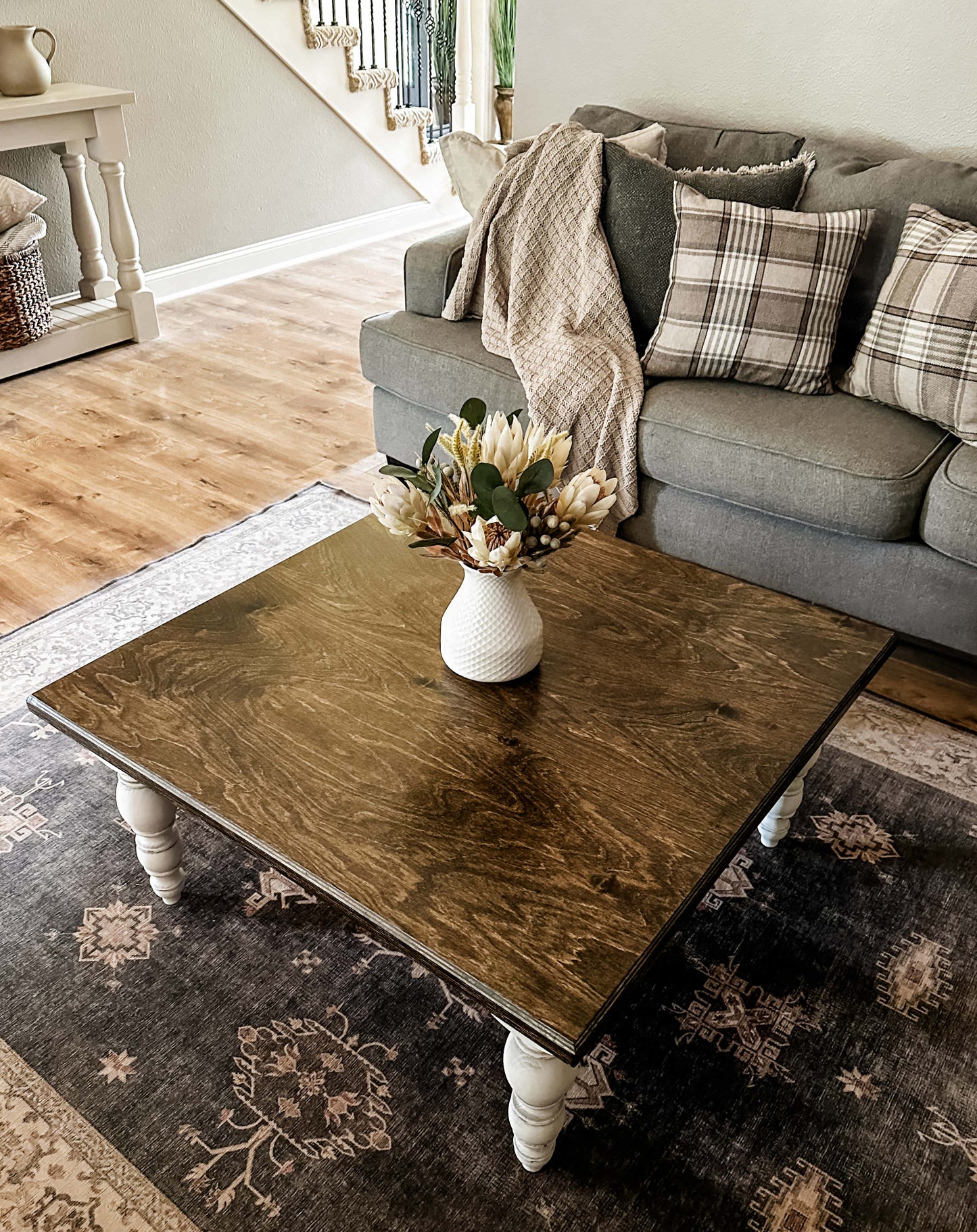 Airy Farmhouse Style Coffee Table, Square