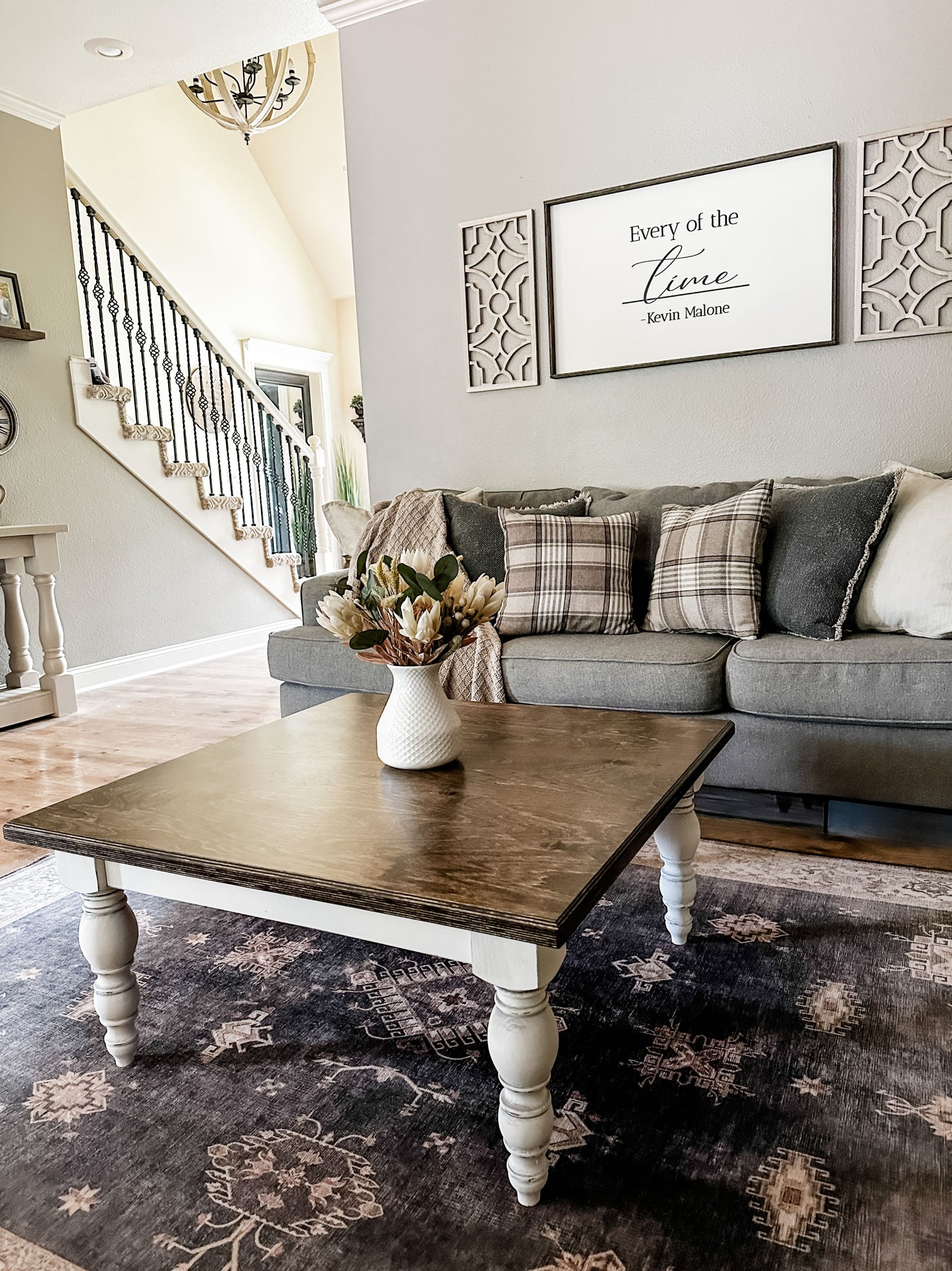 Airy Farmhouse Style Coffee Table, Square