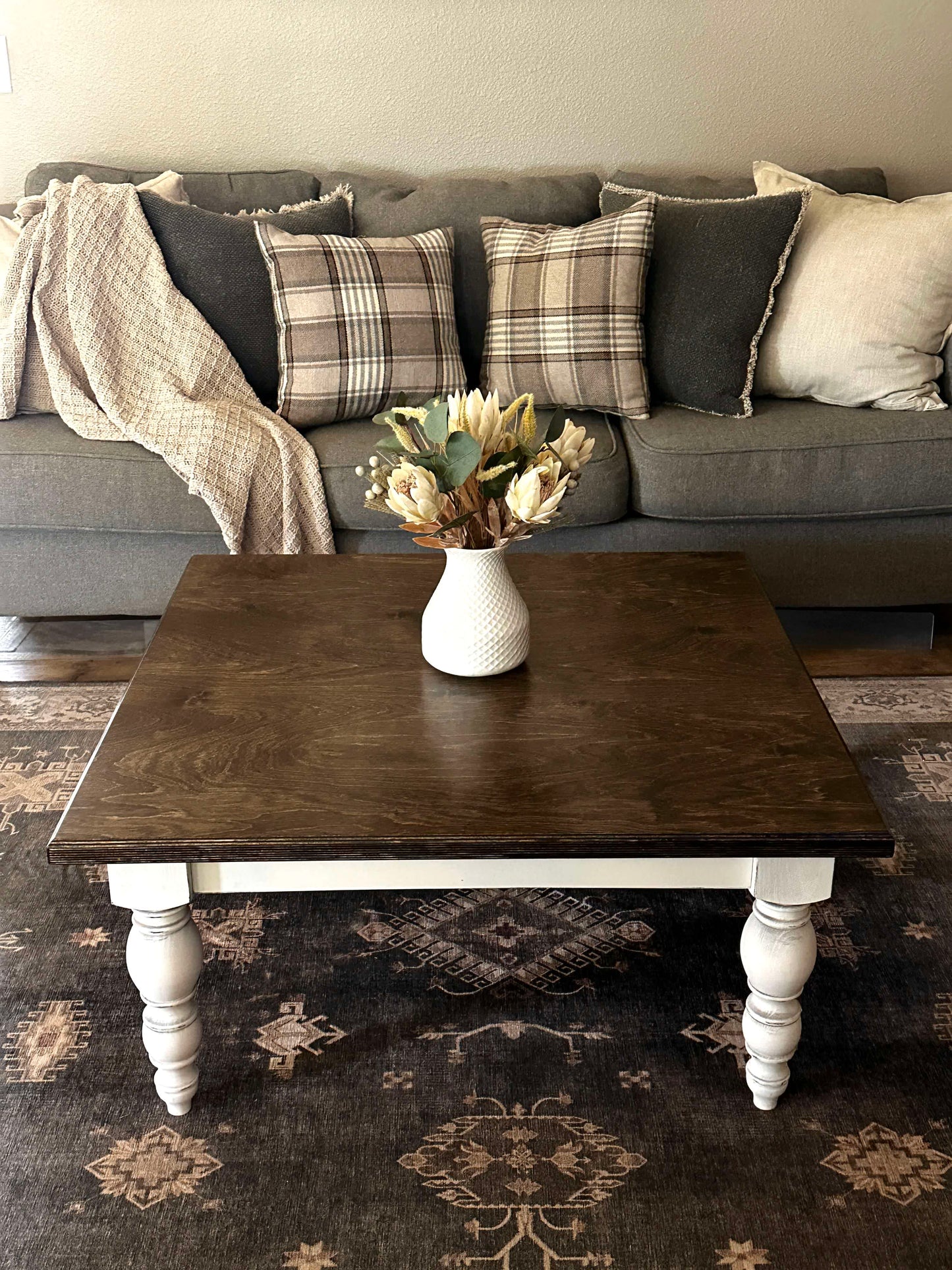 Airy Farmhouse Style Coffee Table, Square