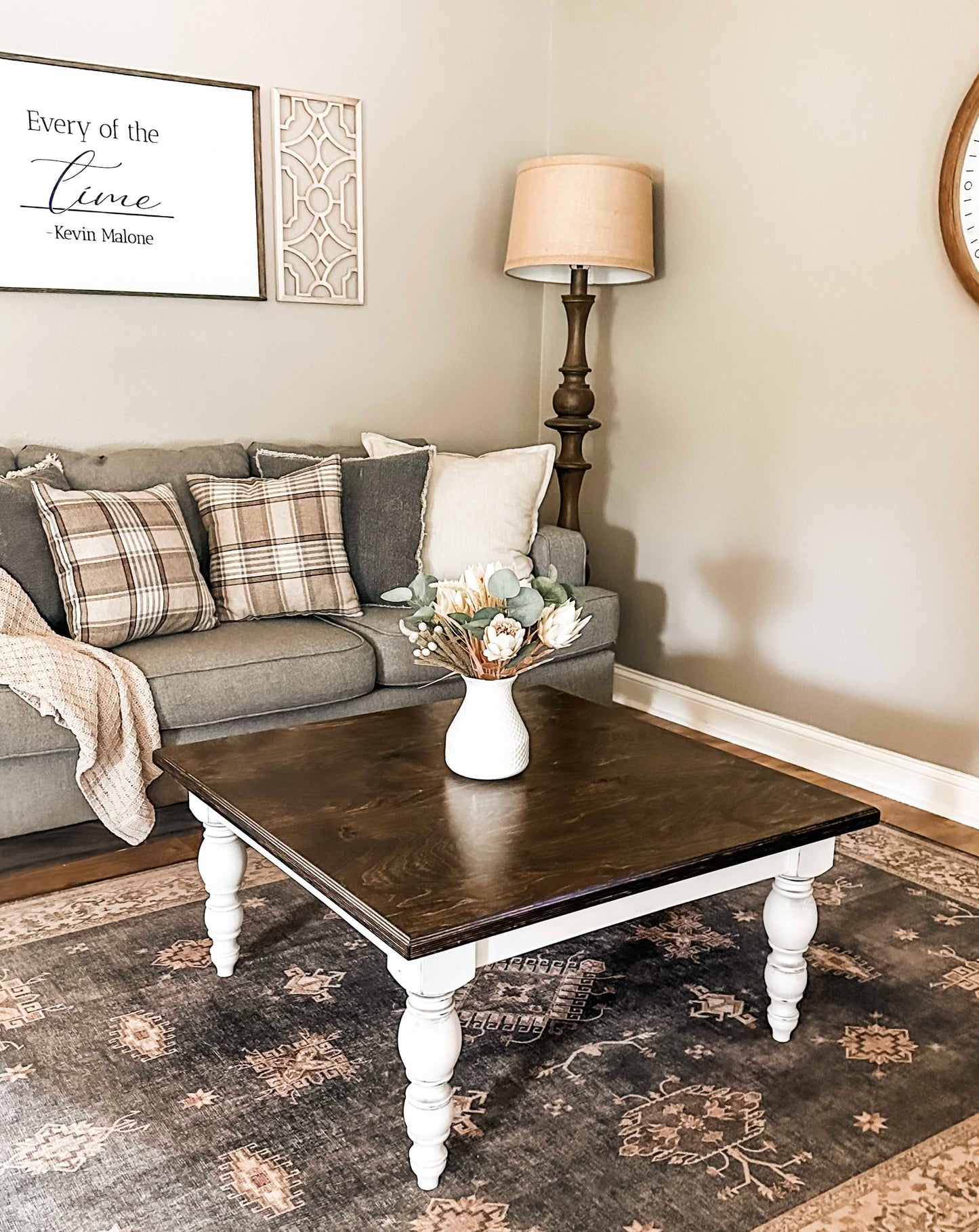 Airy Farmhouse Style Coffee Table, Square