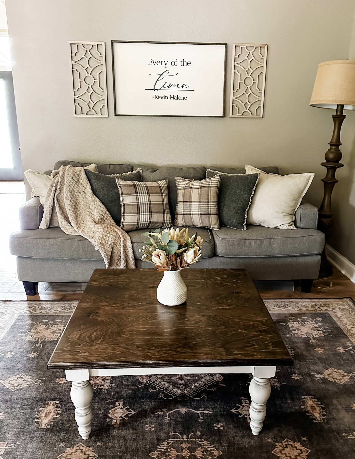 Airy Farmhouse Style Coffee Table, Square
