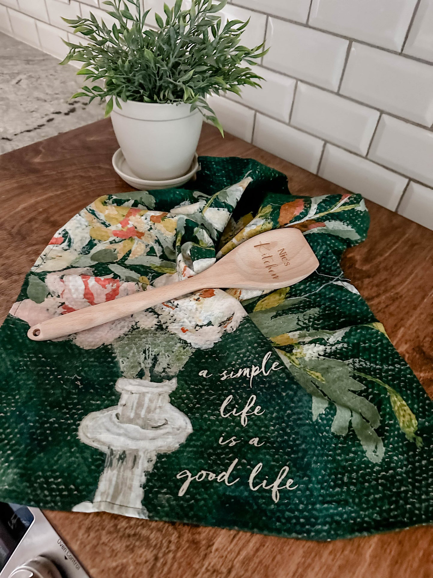 "Simple Life" Watercolor Floral Kitchen Towel