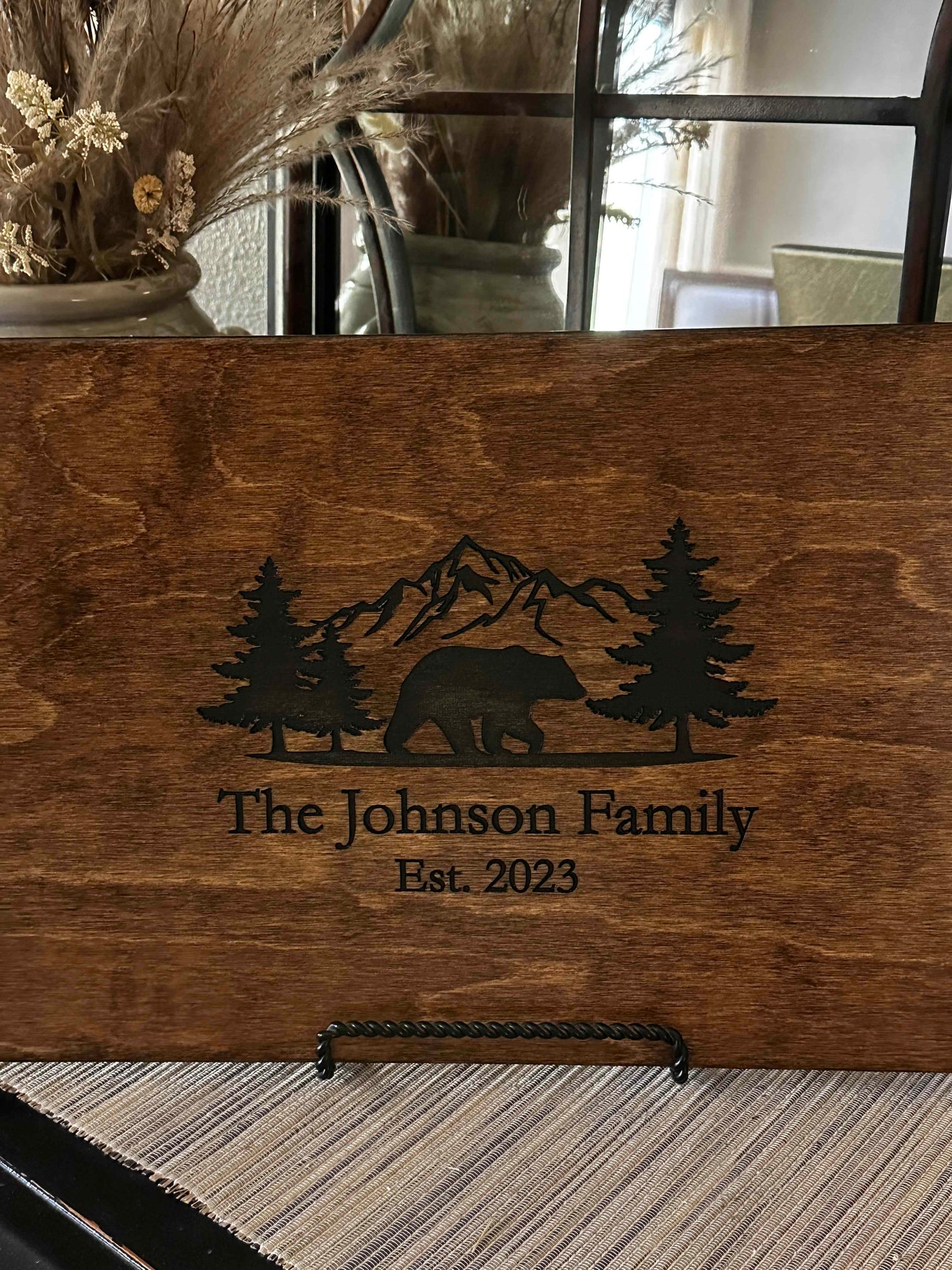 Personalized Cabin Serving Tray, Warm Brown + Black Script