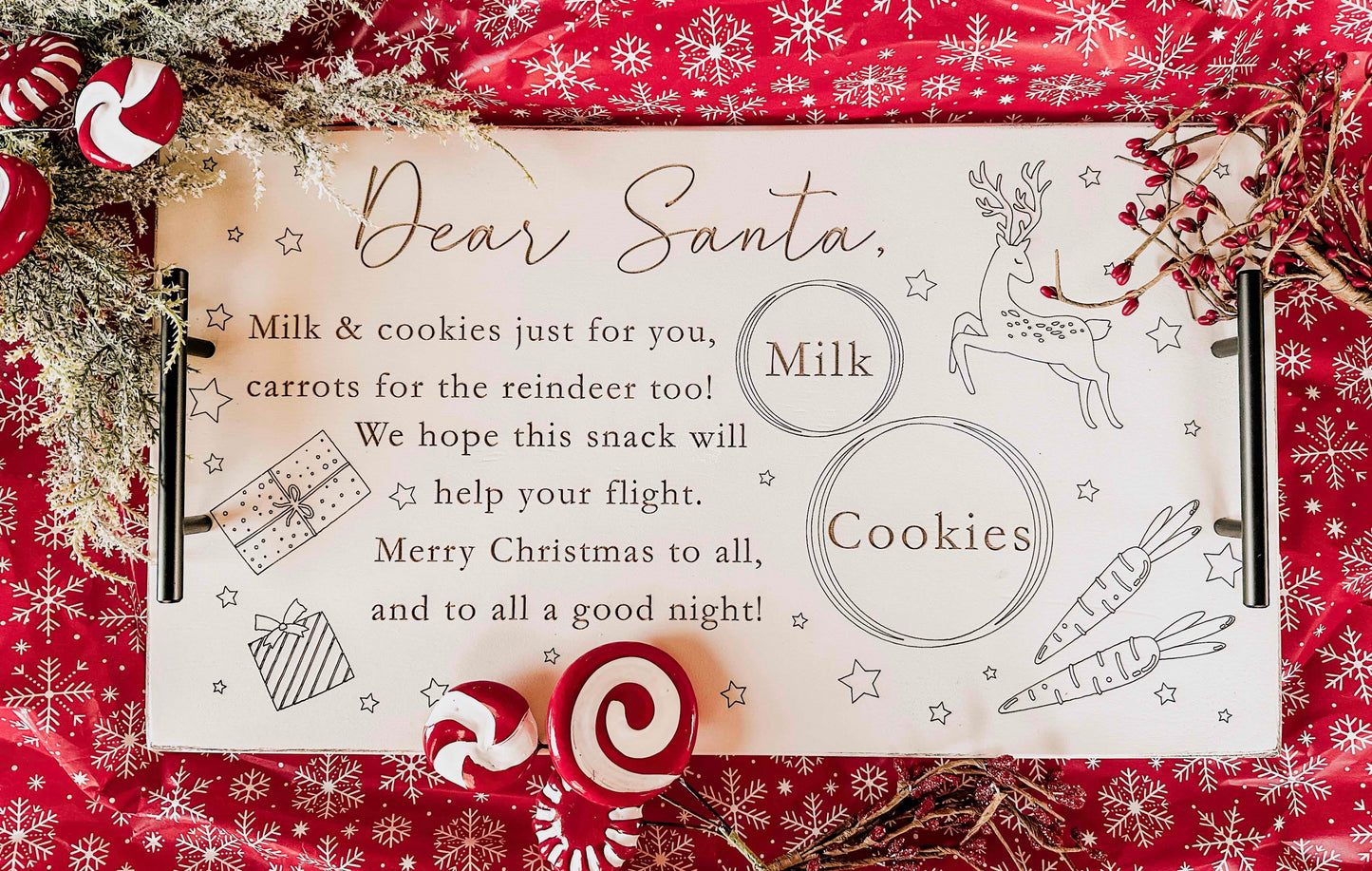 "Dear Santa" Serving Tray, Distressed Ivory
