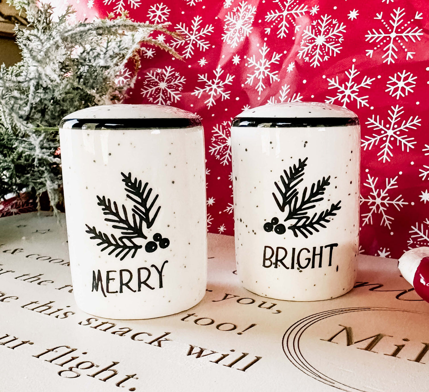 Salt and Pepper Shaker Merry Bright Black and White Christmas