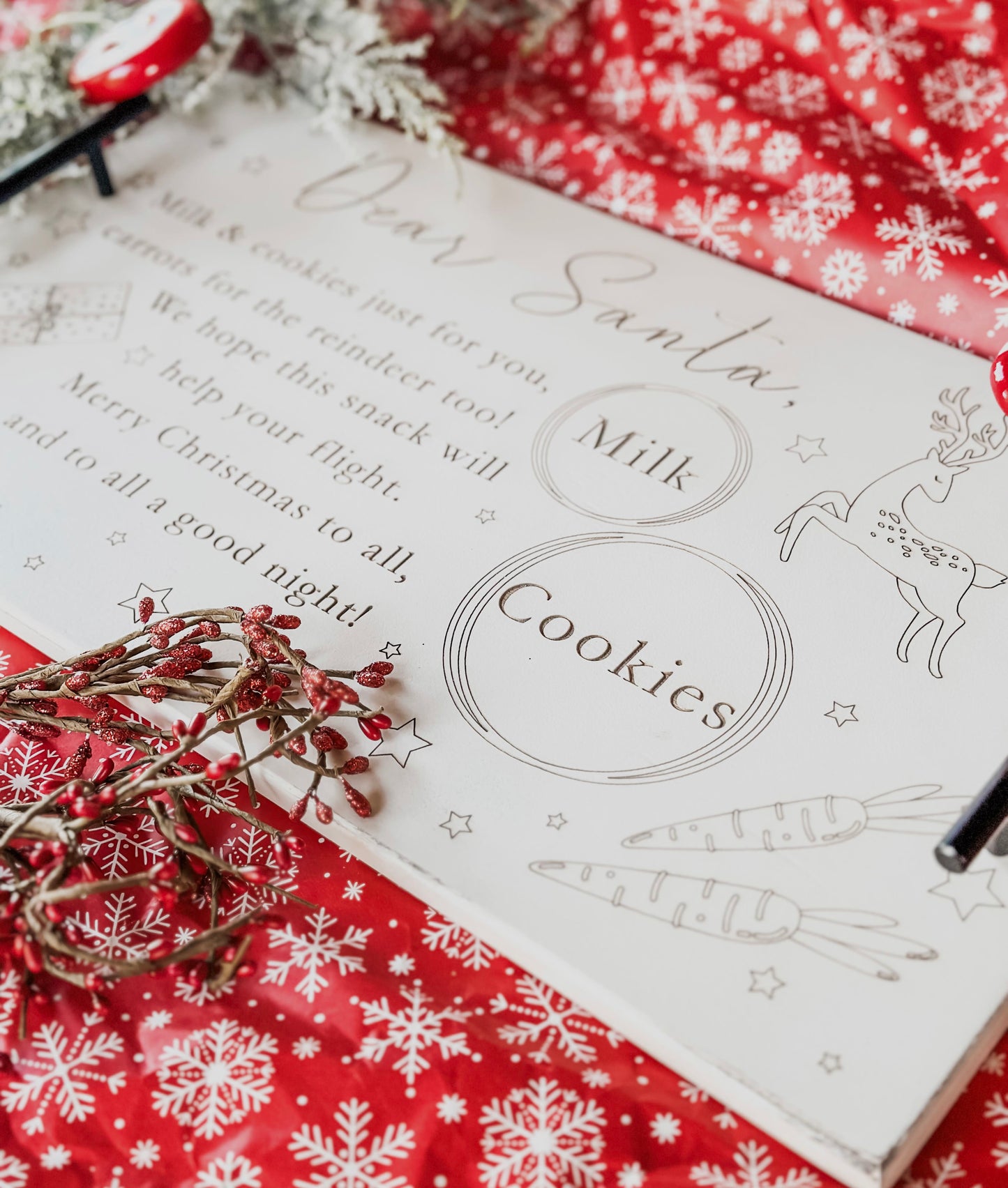"Dear Santa" Serving Tray, Distressed Ivory