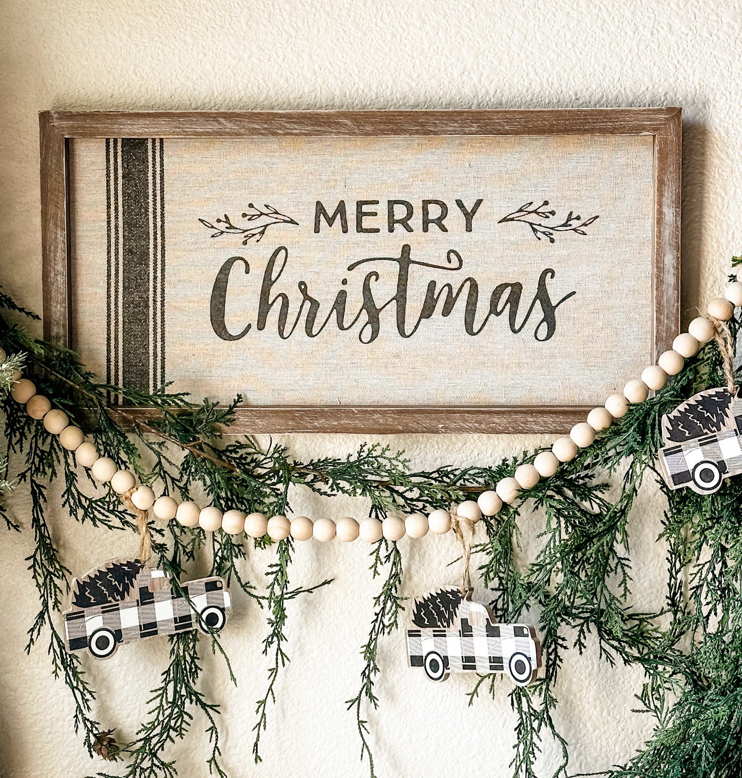 Merry Christmas Grain Sack Sign with Farm Truck Garland Set
