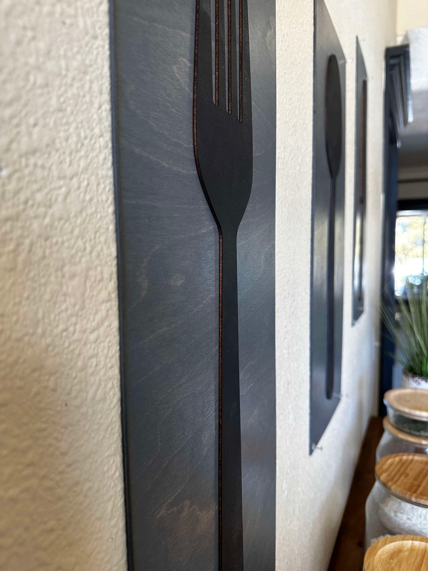 Fork, Knife, & Spoon Wall Hanging, Heather Gray + Black layered