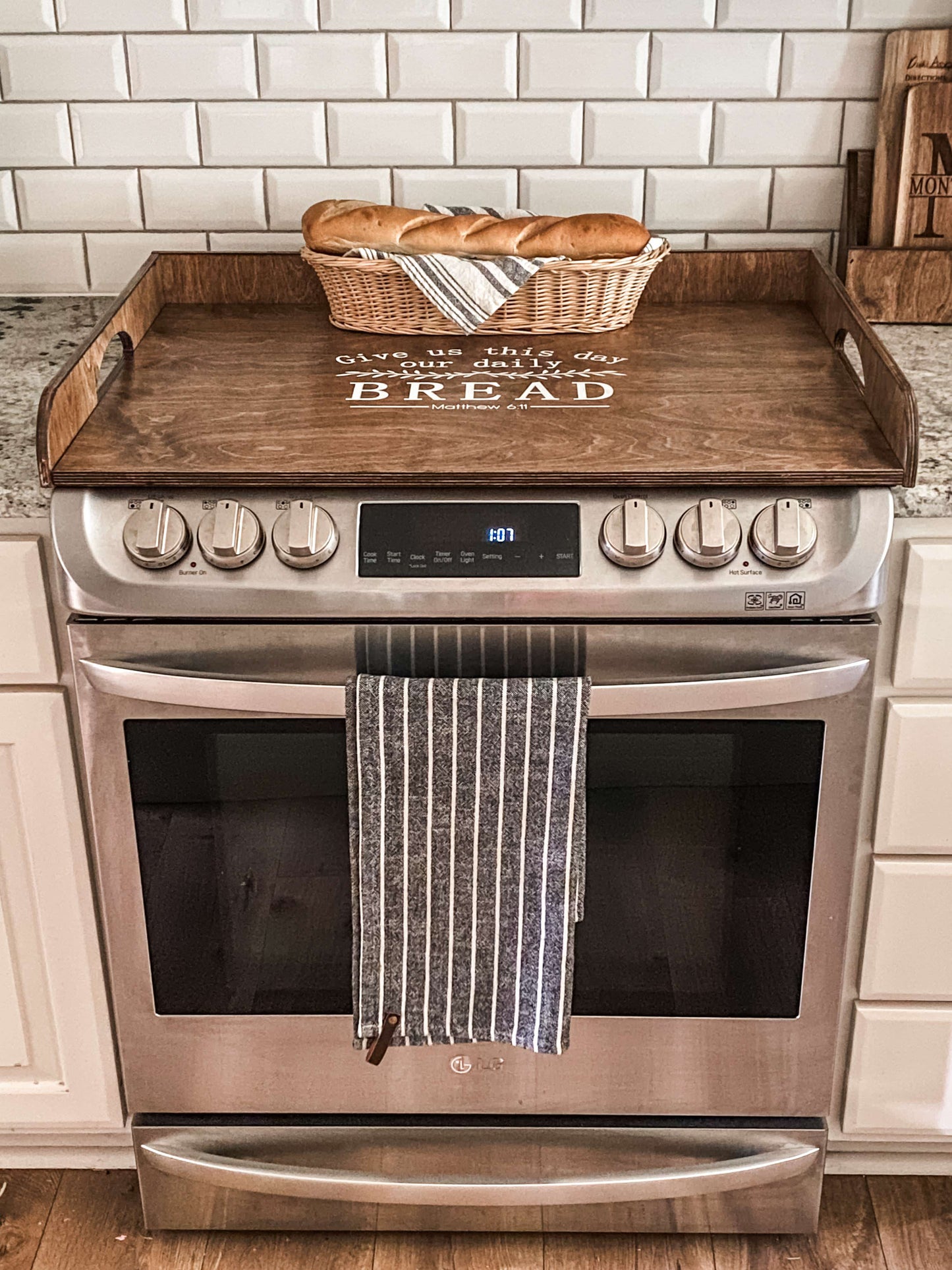 Raised Edge Warm Brown Stove Cover Matthew 6:11 Daily Bread