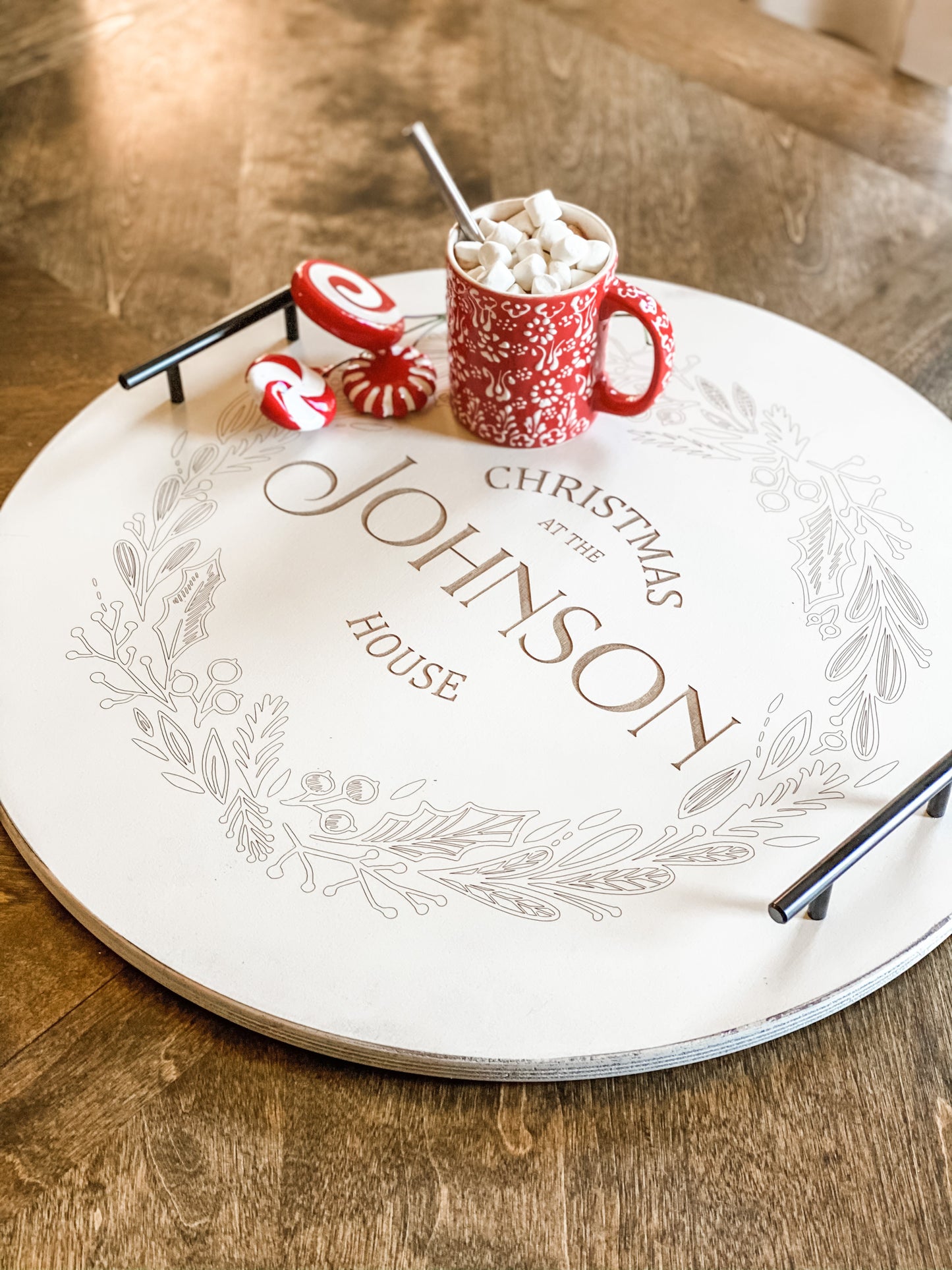 Personalized Family Christmas Serving Tray, Distressed Ivory