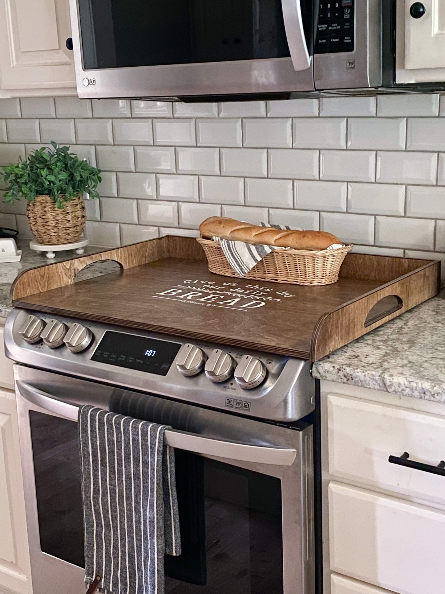 Raised Edge Warm Brown Stove Cover Matthew 6:11 Daily Bread