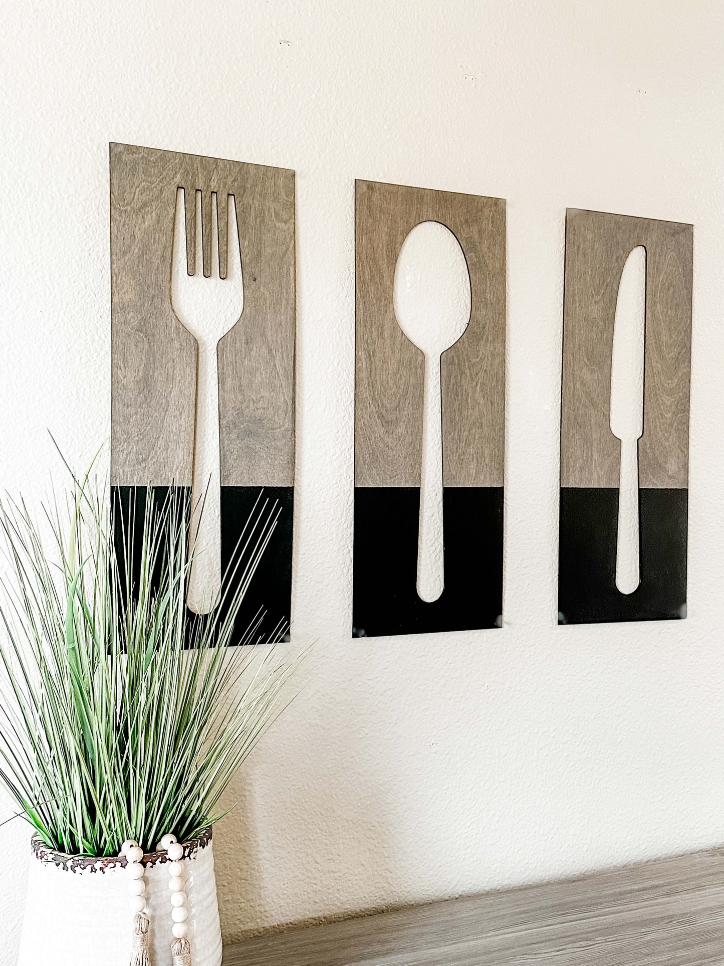 Fork, Knife, & Spoon Wall Hanging, Aged Barrel + Black