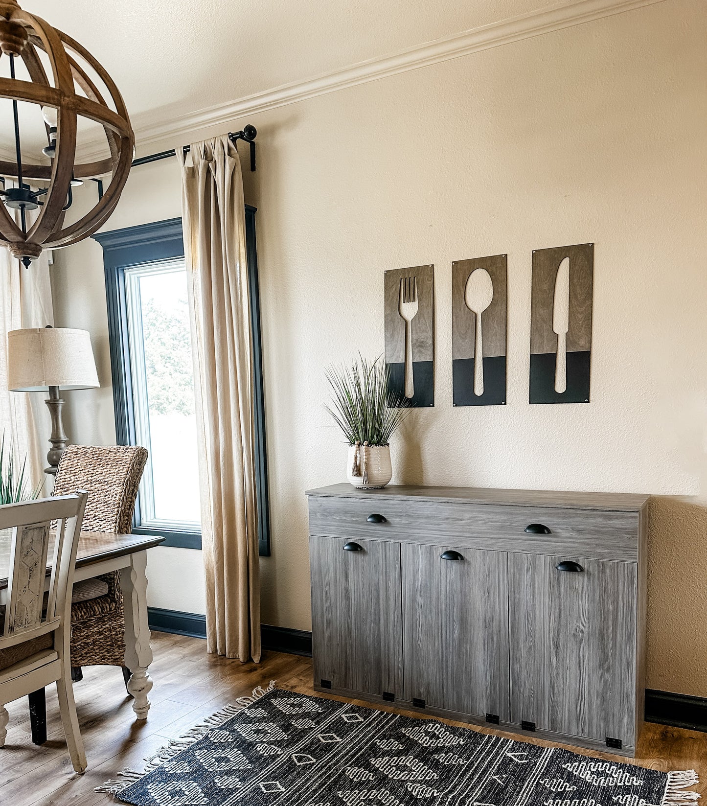 Fork, Knife, & Spoon Wall Hanging, Aged Barrel + Black