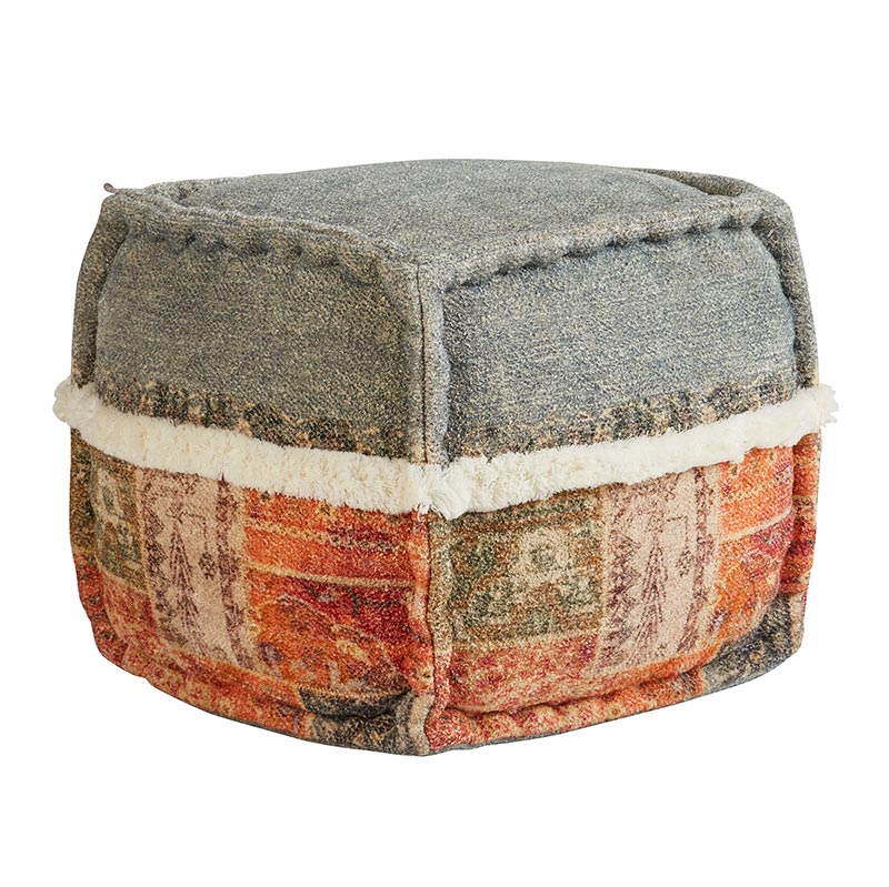 Tufted Embroidery Pouf with Multi-Pattern